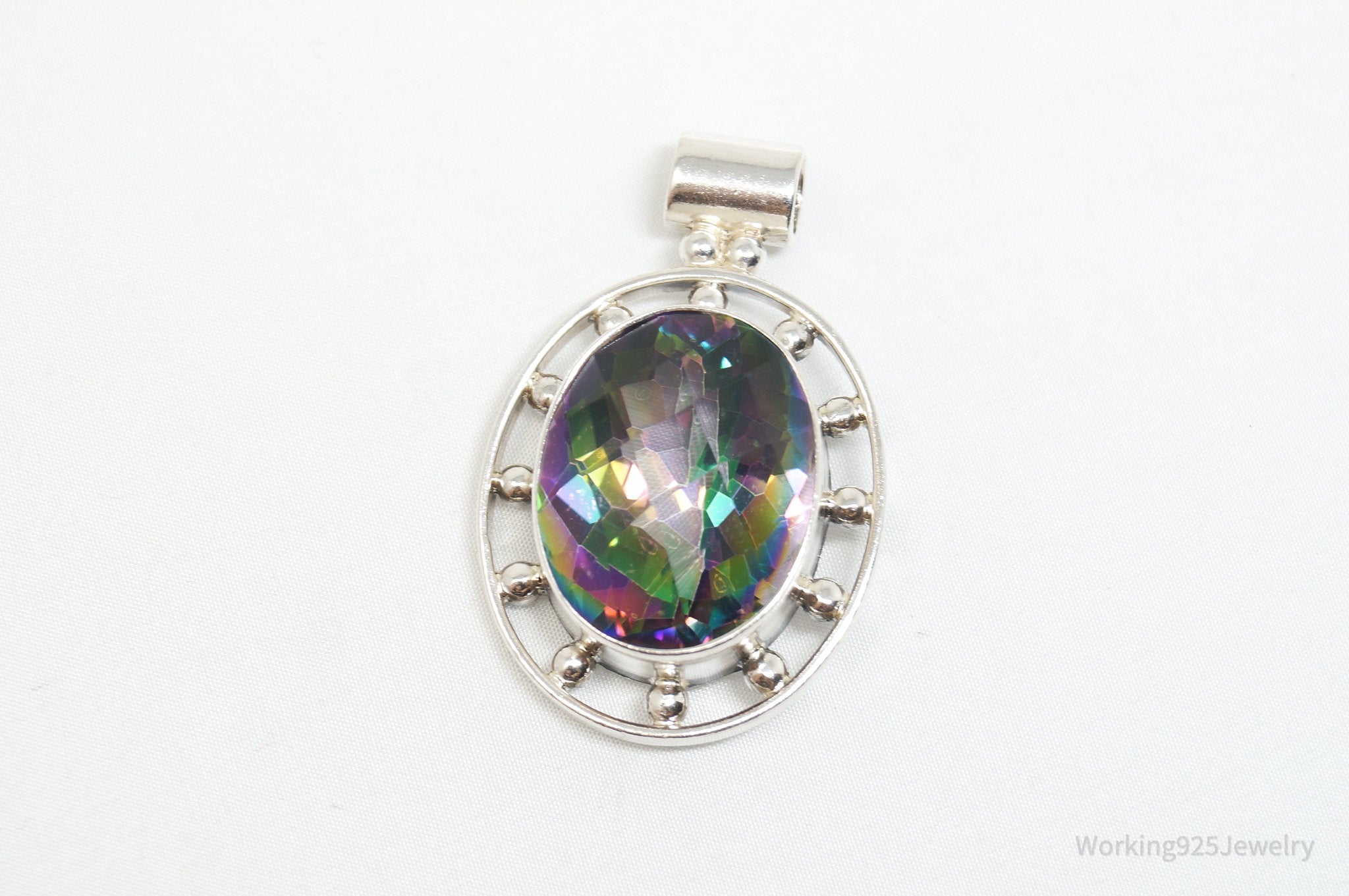 Vintage Large Mystic Topaz Sterling Silver Necklace Pendant | Jewelry > Necklaces > Pendants | Wiccan Center