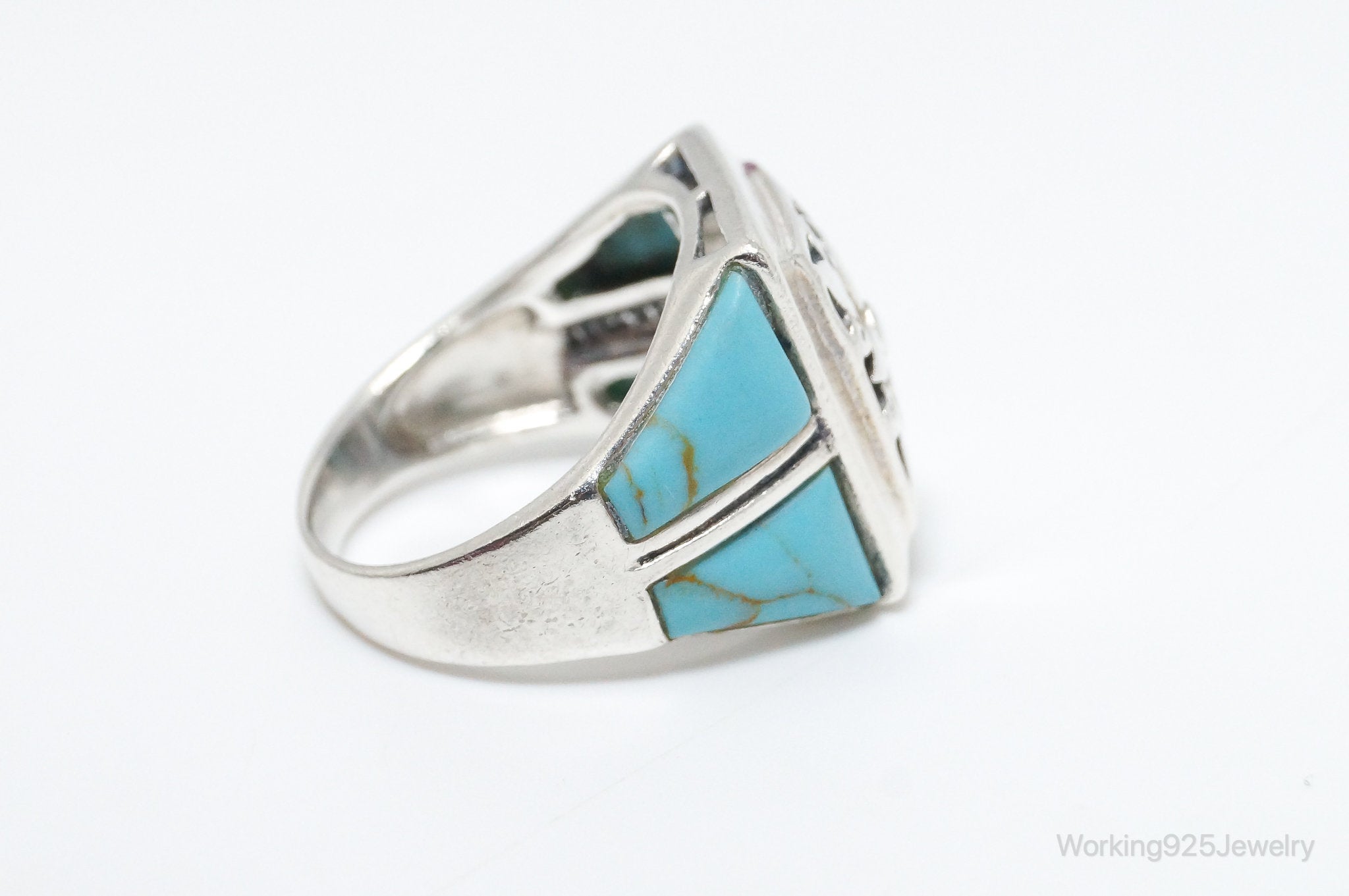 Vintage Thai Designer Turquoise Sterling Silver Ring SZ 7.75 | Jewelry > Rings | Wiccan Center