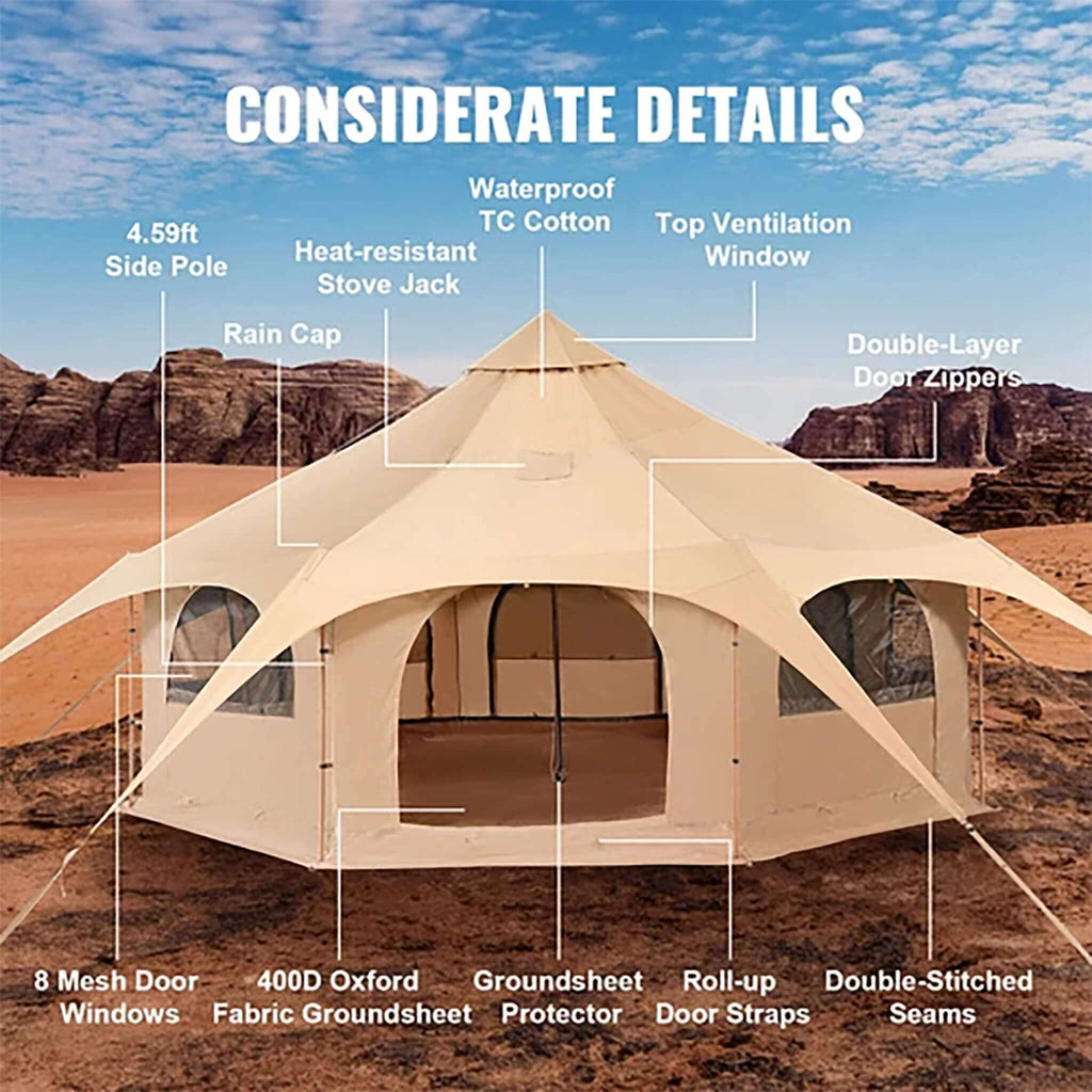16FT Large Premium 4-Season 8-Person Bell Yurt Tent With Stove Jack (SAK75947) | Yurt Tents | Wiccan Center