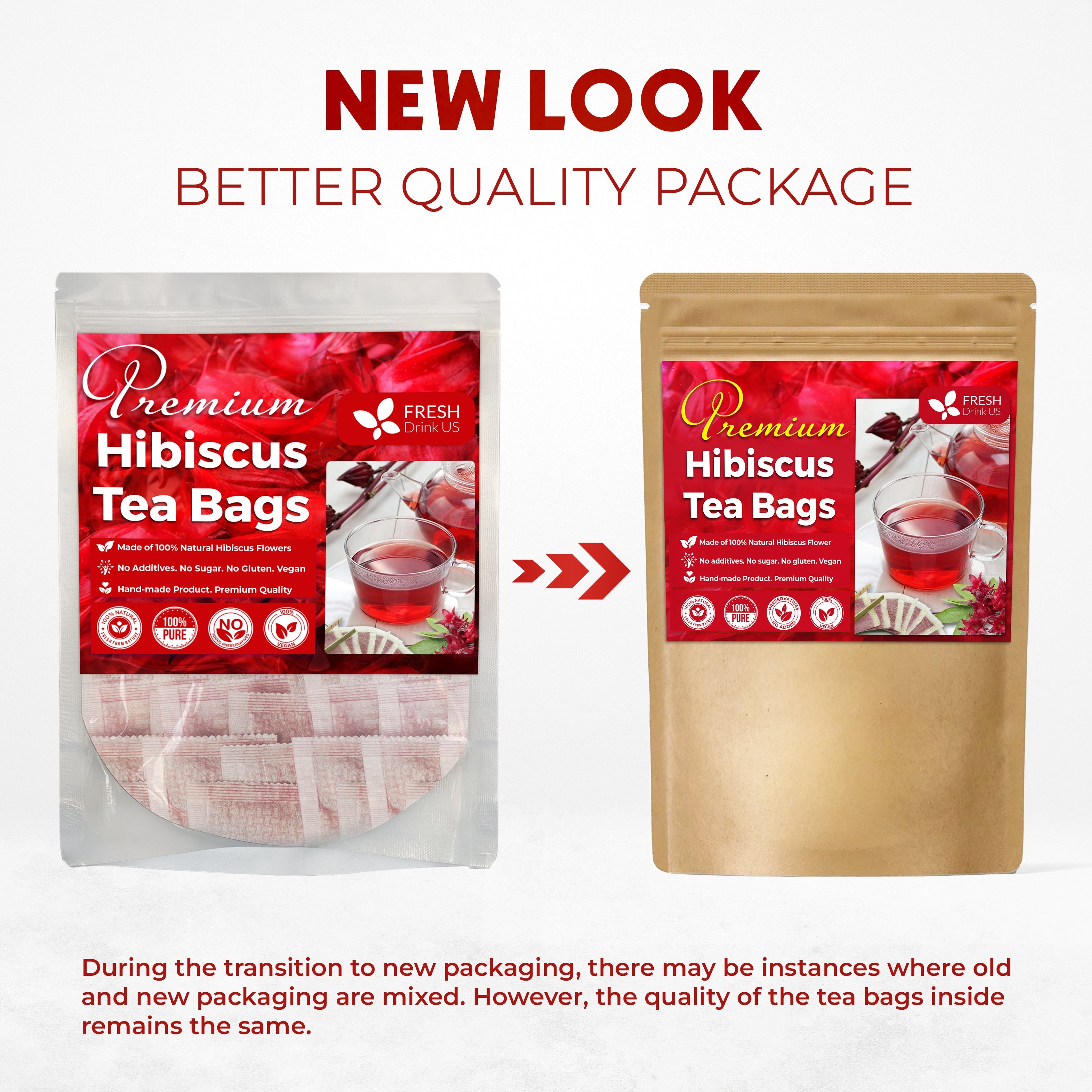 Hibiscus Dried Flowers, Tea Bags, 100% Natural, Pure from Hibiscus Flowers. Loose Flower Hibiscus Herbal Tea. Hibiscus Flower Tea. No Sugar, No Caffeine, No Gluten, Vegan. | Tea | Wiccan Center