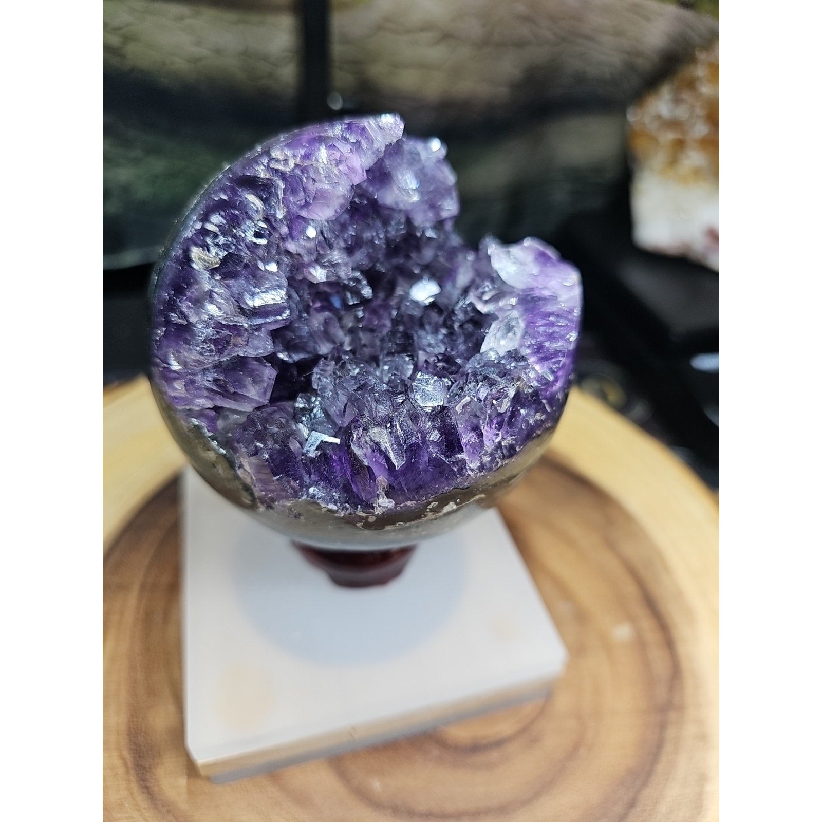 1.92LB Natural Purple Crystal Cave Quartz Open Crystal Ball Spiritual Healing | Geodes & Clusters | Wiccan Center