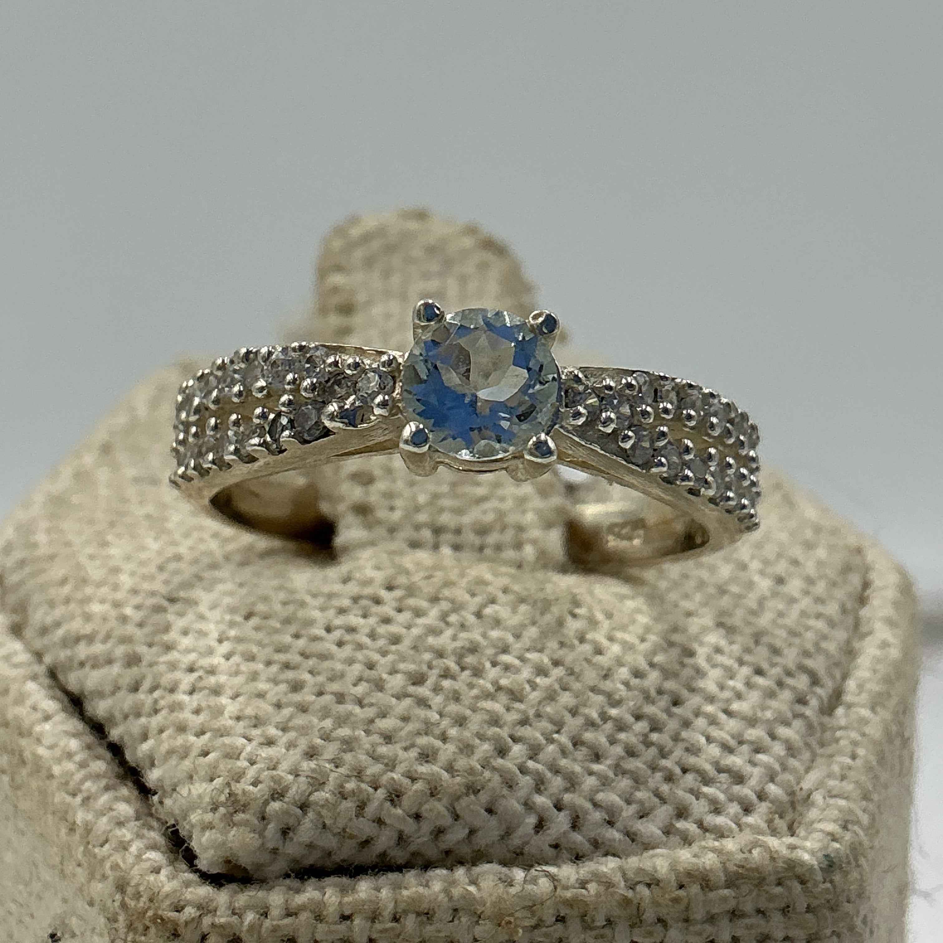 Sterling Silver Beaded Band Aquamarine Ring- Size 8 - Peace, Courage & Clear Communication | Rings | Wiccan Center