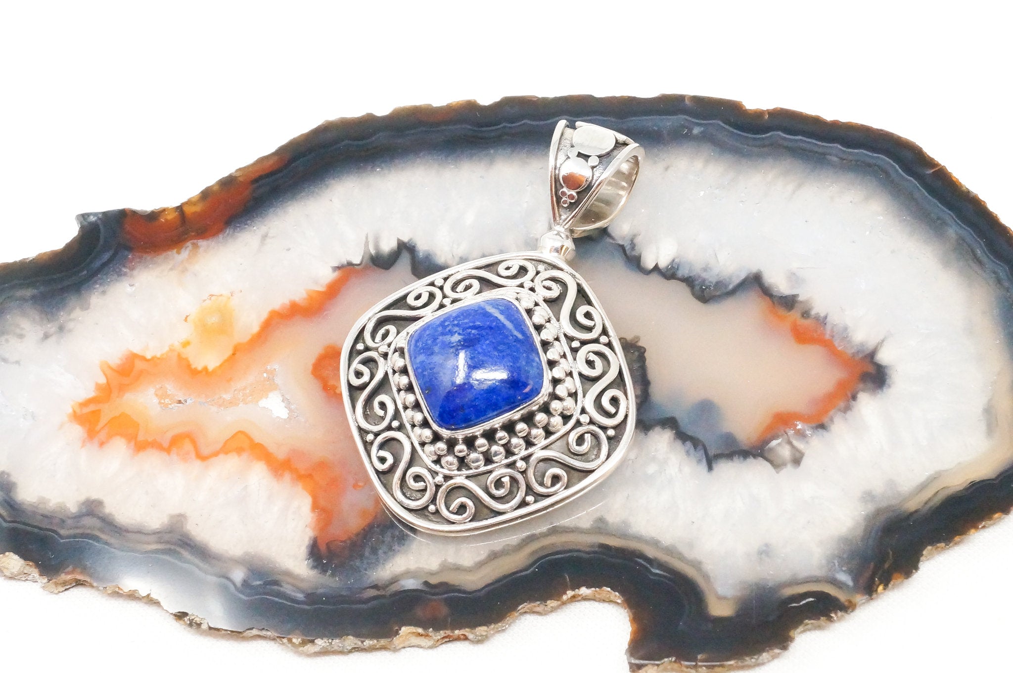Vintage Designer BA Suarti Lapis Lazuli Bali Sterling Silver Necklace Pendant | Jewelry > Necklaces > Pendants | Wiccan Center
