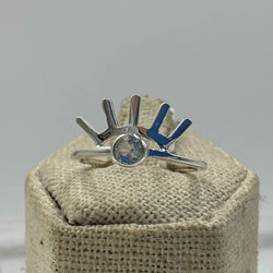 Sterling Silver Aquamarine Eyelash Ring- Size 8 - Peace, Courage & Clear Communication | Rings | Wiccan Center