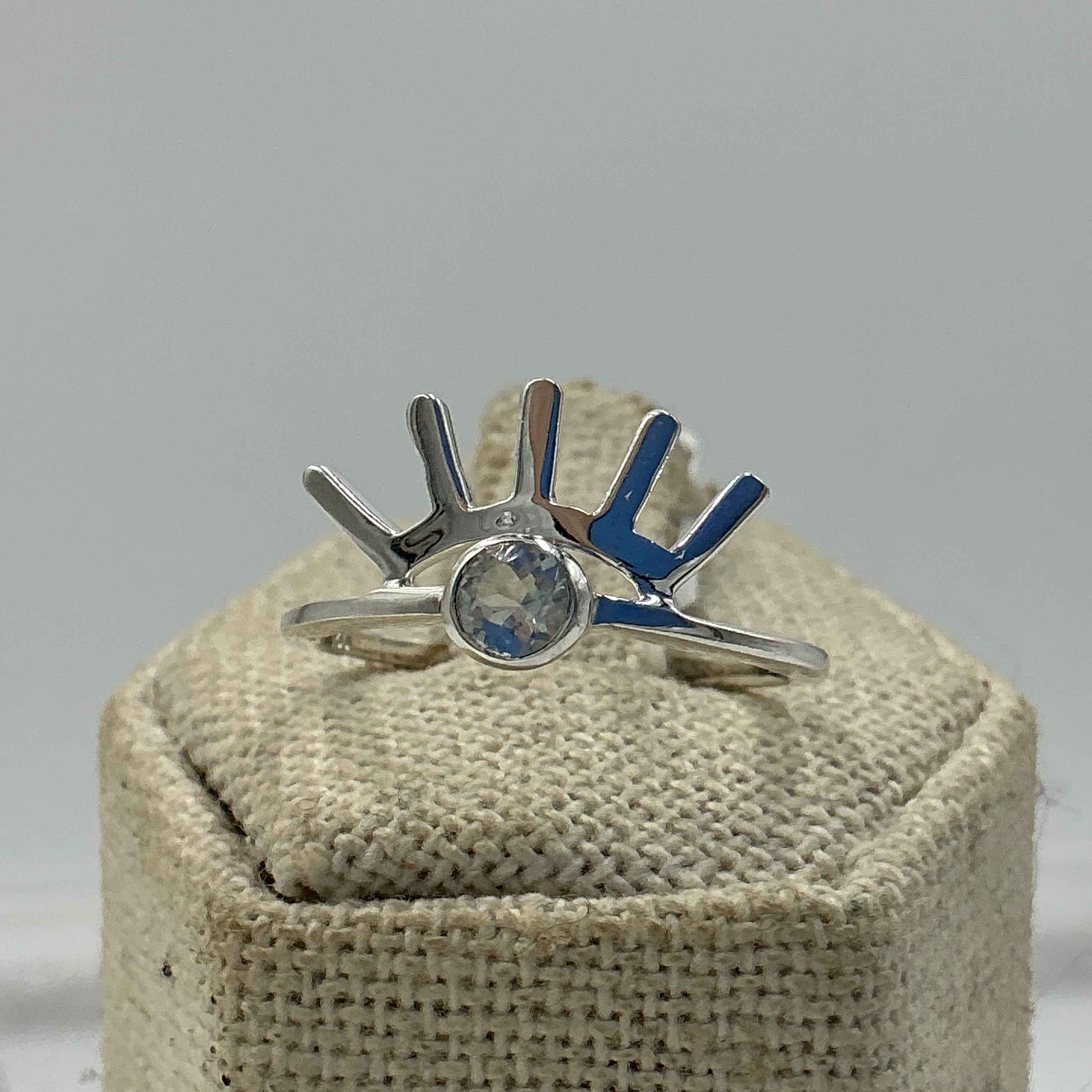 Sterling Silver Aquamarine Eyelash Ring- Size 8 - Peace, Courage & Clear Communication | Rings | Wiccan Center
