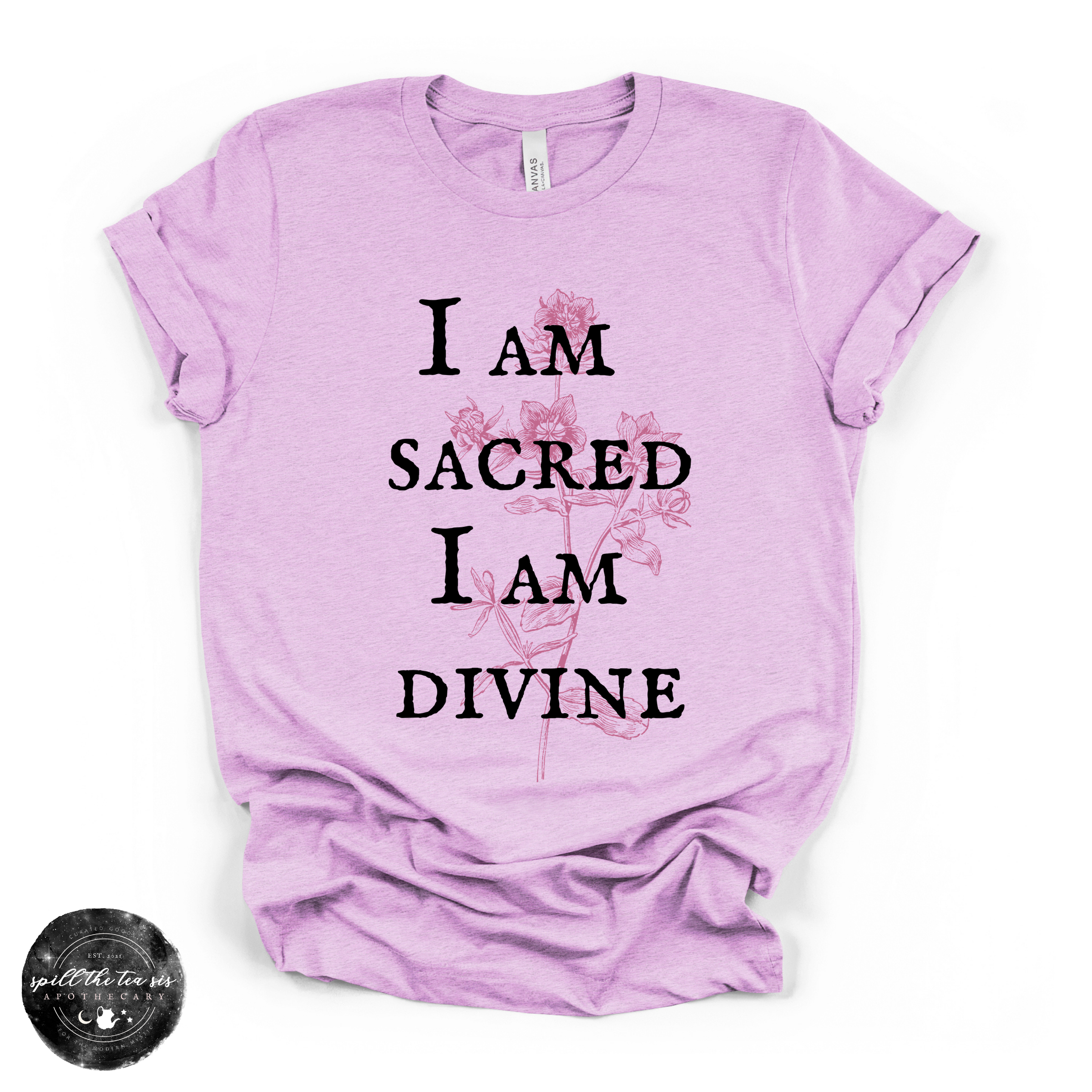 I Am Sacred, I Am Divine Tee | Spiritual Affirmation Graphic T-Shirt | | Wiccan Center
