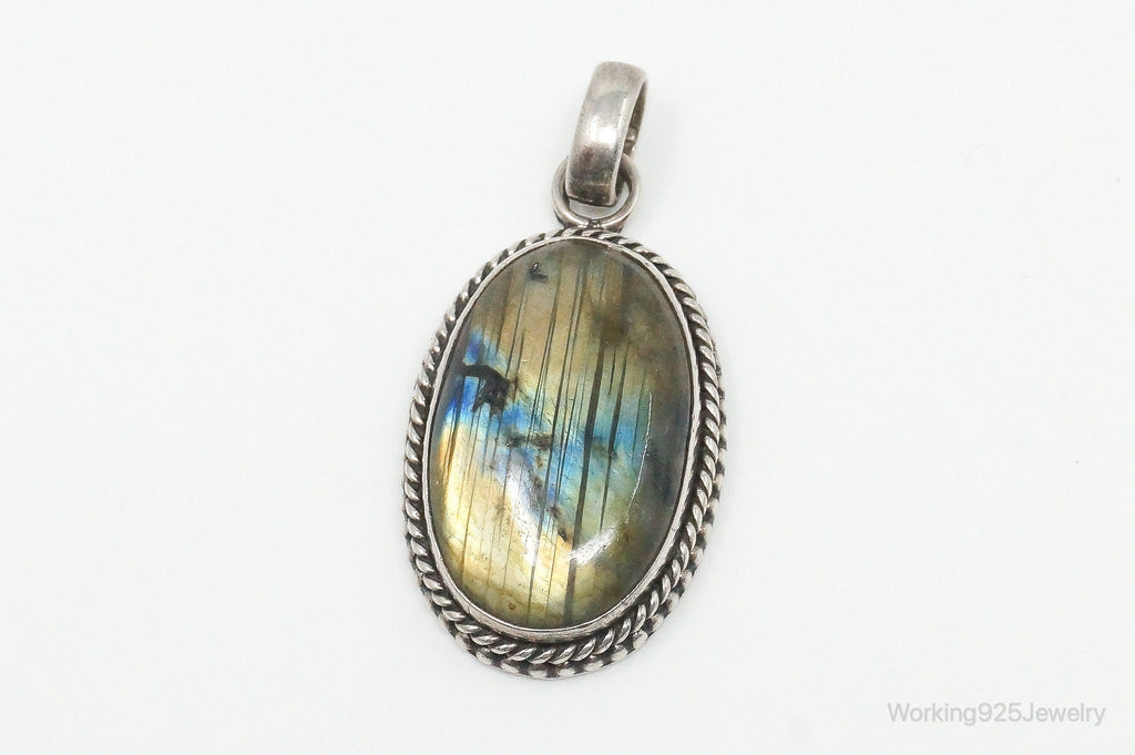 Vintage Large Labradorite Sterling Silver Necklace Pendant | Jewelry > Necklaces > Pendants | Wiccan Center
