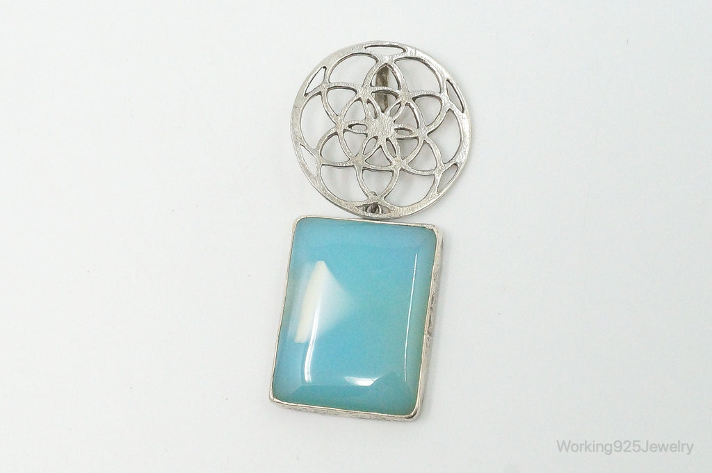 Vintage Large Blue Chalcedony Sterling Silver Necklace Pendant | Jewelry > Necklaces > Pendants | Wiccan Center