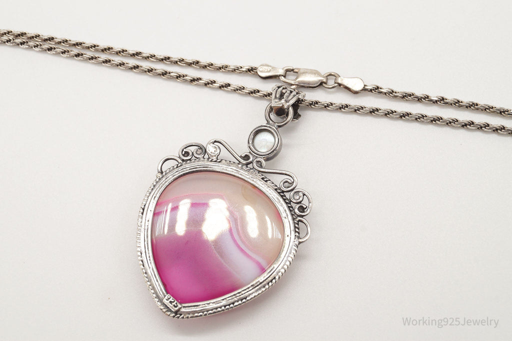 Vintage Large Pink Lace Agate & Pearl Sterling Silver Necklace | Jewelry > Necklaces > Pendants | Wiccan Center