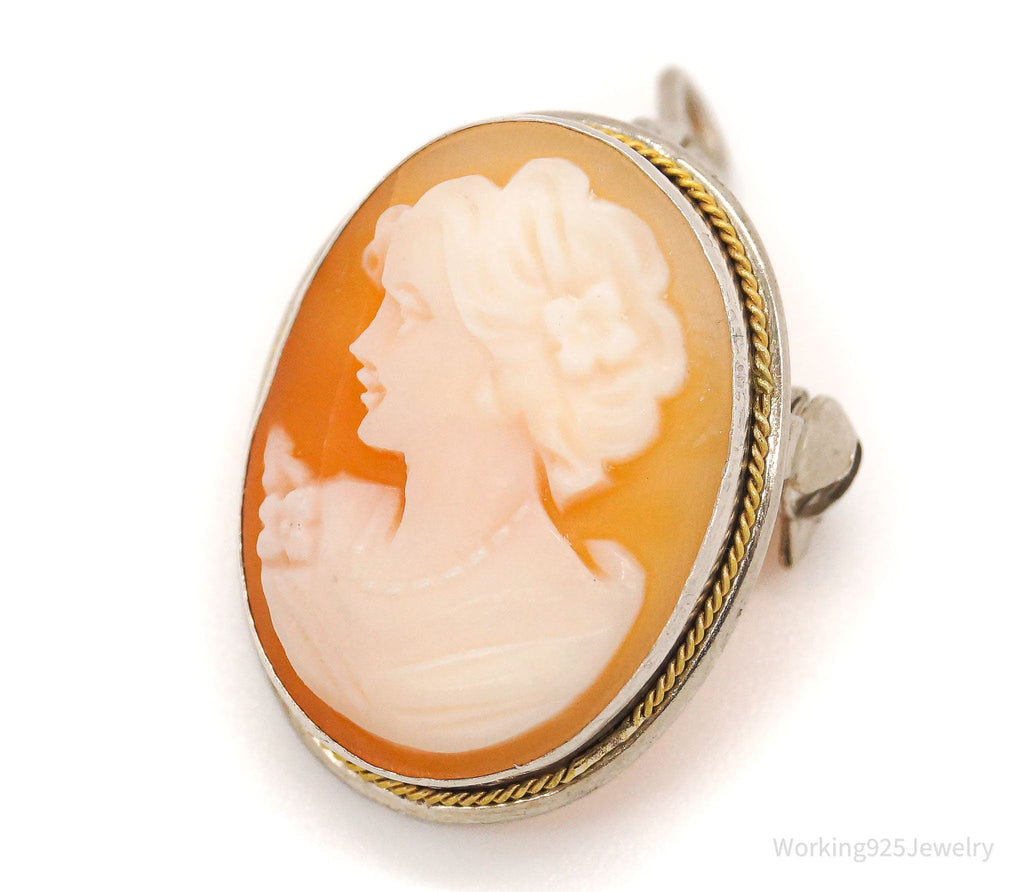 Antique Carved Shell Lady Cameo Brass Silver Pendant Pin | Jewelry > Necklaces > Pendants | Wiccan Center