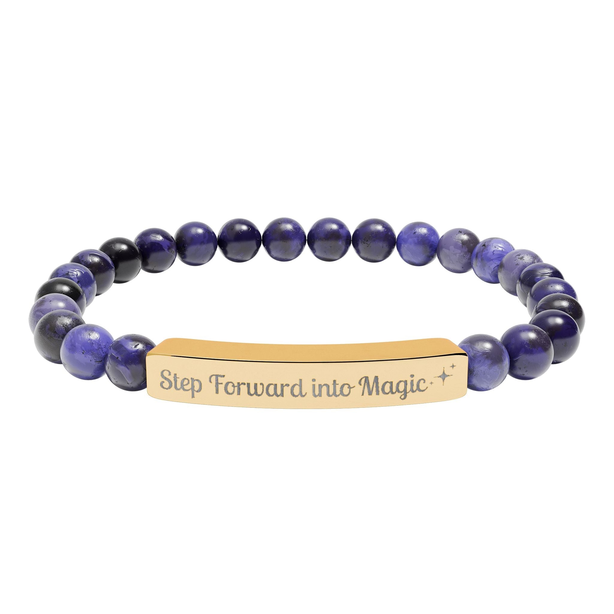 Engraved Natural Stone Stretch Bar Bracelet — "Step Forward into Magic" Motivational Beaded Bracelet | Accessories | Wiccan Center