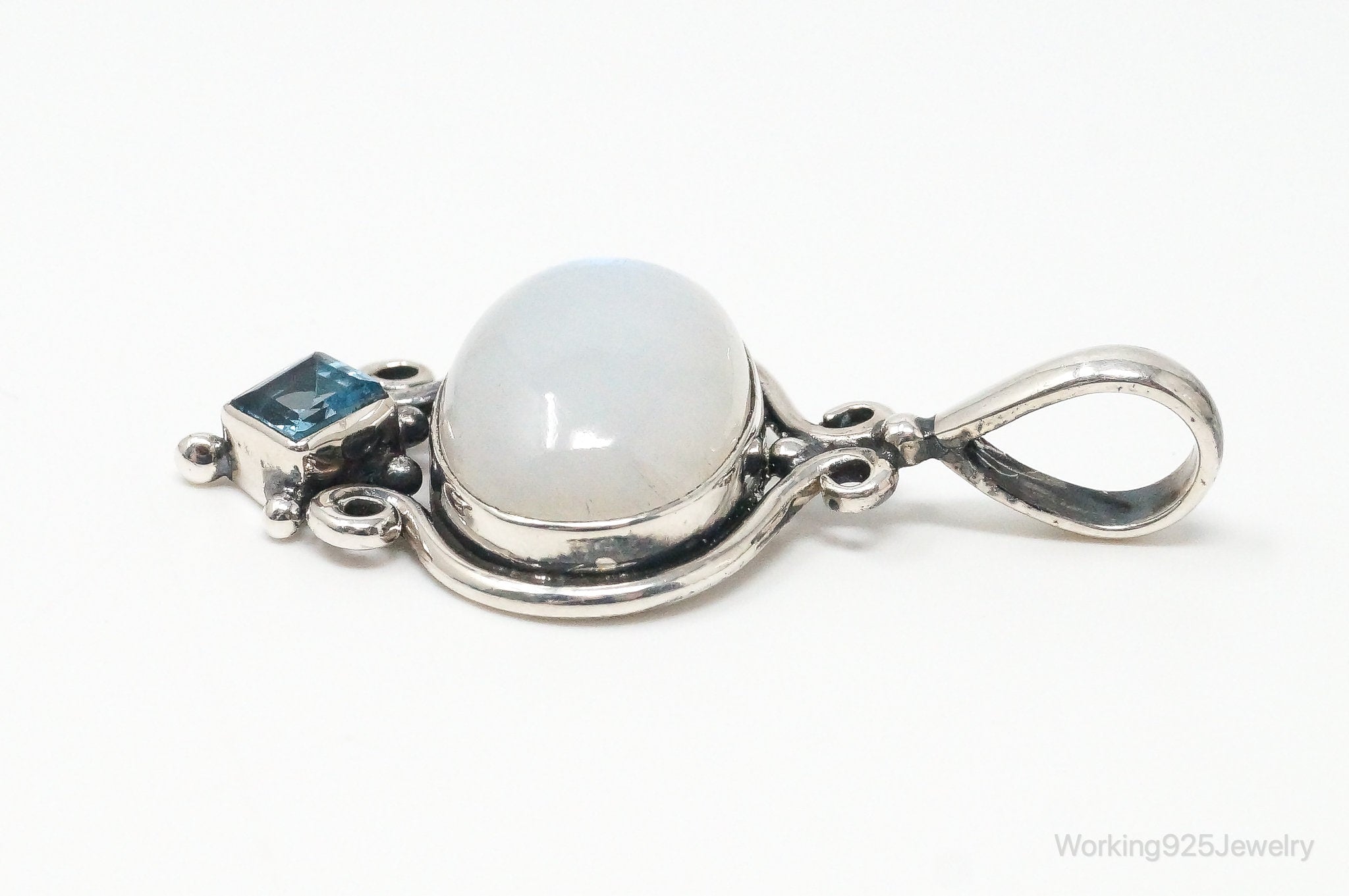Vintage Blue Topaz Large Moonstone Sterling Necklace Pendant | Jewelry > Necklaces > Pendants | Wiccan Center