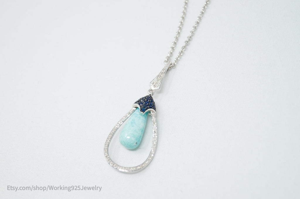Vtg Designer RPG Ocean Blue Larimar Sapphire Diamond Sterling Silver Necklace | Jewelry > Necklaces > Pendants | Wiccan Center