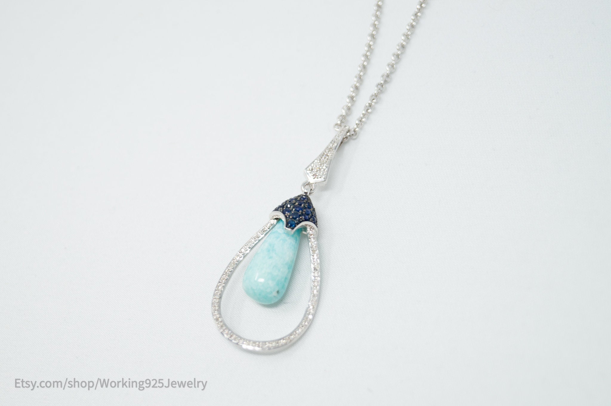 Vtg Designer RPG Ocean Blue Larimar Sapphire Diamond Sterling Silver Necklace | Jewelry > Necklaces > Pendants | Wiccan Center