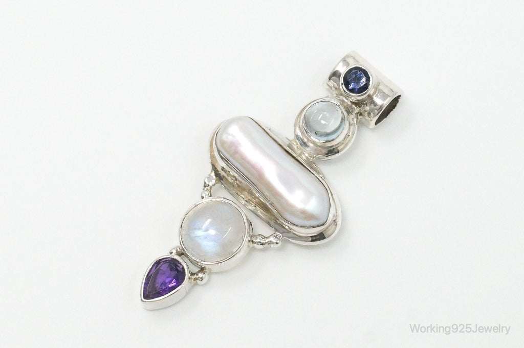 Large SJ Amethyst Blue Topaz Moonstone Iolite Sterling Silver Pendant | Jewelry > Necklaces > Pendants | Wiccan Center