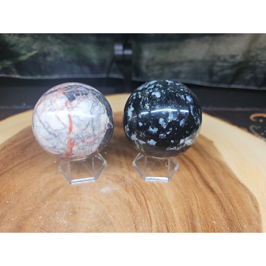 2Pcs A Set Of Natural Quartz Crystal Jasper Sphere Ball Polished 50-60mm &stand | Crystal Spheres & Eggs | Wiccan Center