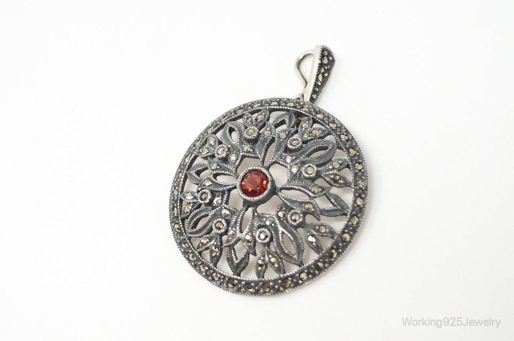 Large Judith Jack Garnet Marcasite Art Deco Sterling Silver Pendant | Jewelry > Necklaces > Pendants | Wiccan Center