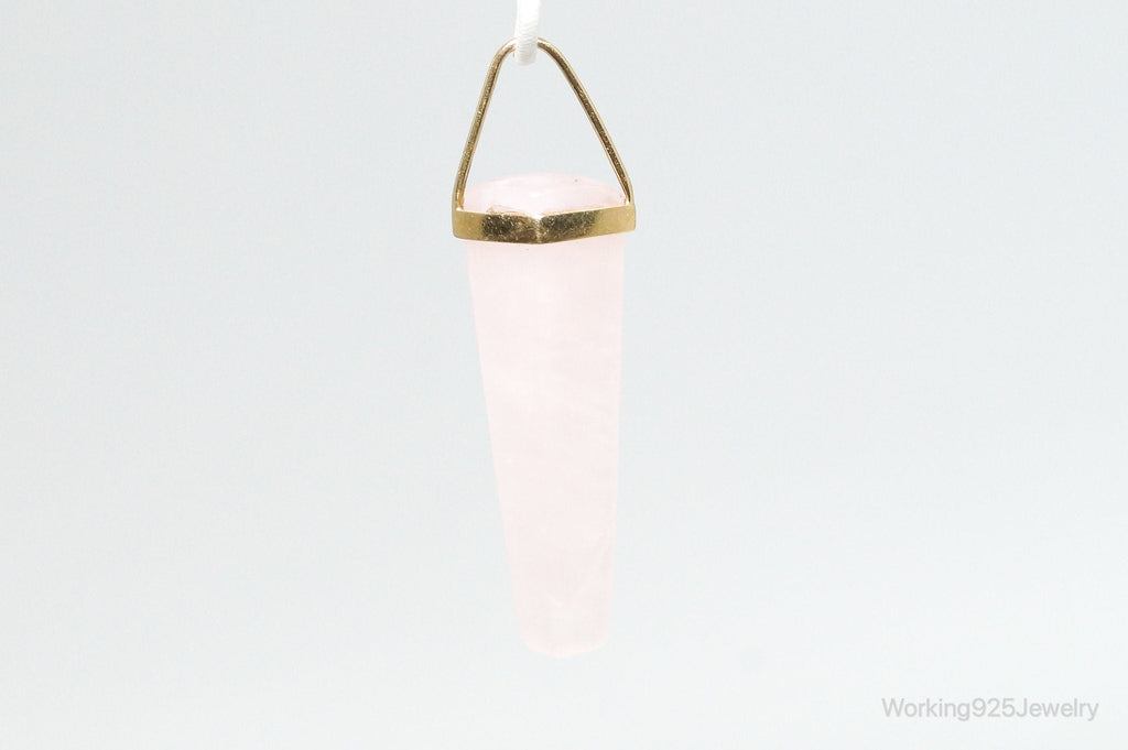 Large Vintage Rose Quartz Gold Wash Sterling Silver Necklace Pendant | Jewelry > Necklaces > Pendants | Wiccan Center