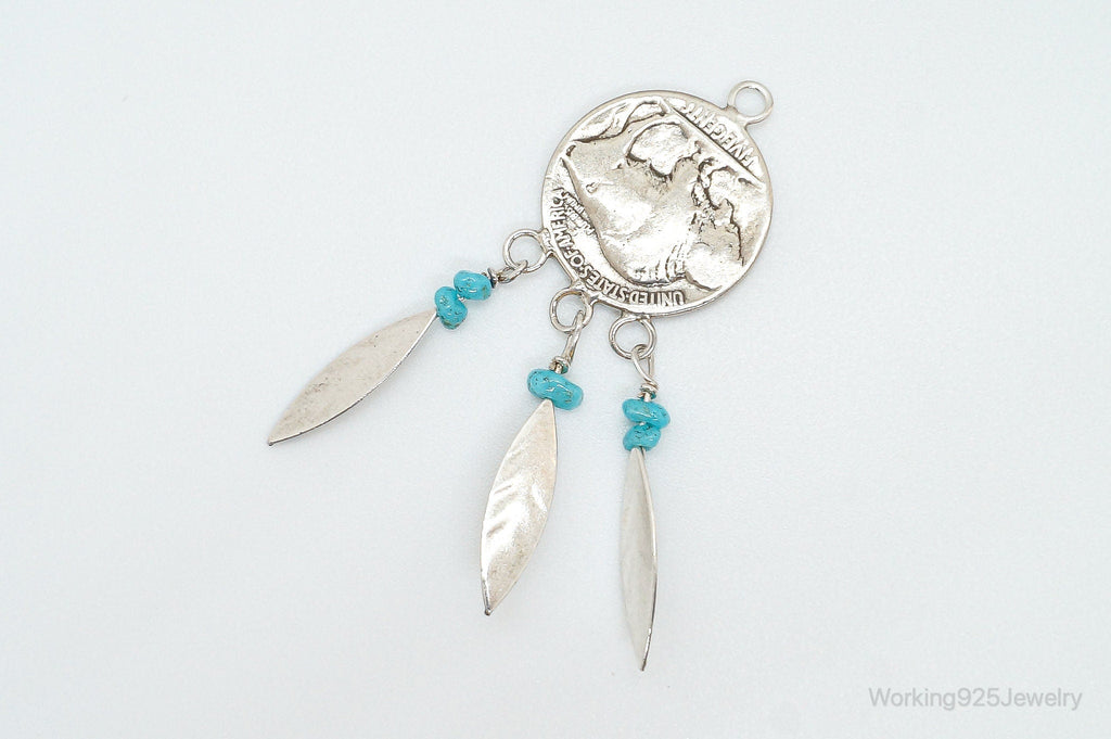 Vintage Native American Made Buffalo Nickel Turquoise Sterling Silver Pendant | Jewelry > Necklaces > Pendants | Wiccan Center