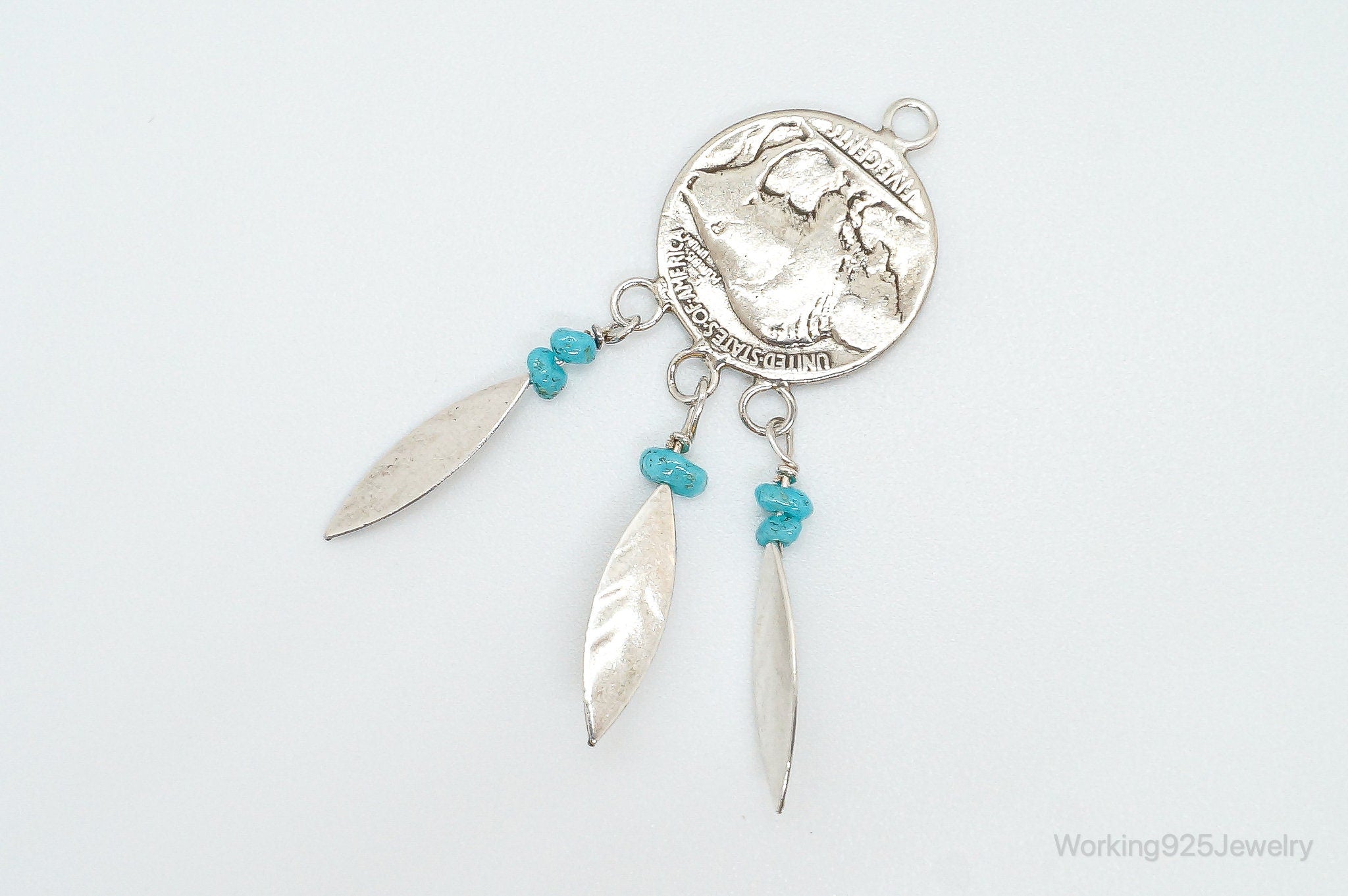 Vintage Native American Made Buffalo Nickel Turquoise Sterling Silver Pendant | Jewelry > Necklaces > Pendants | Wiccan Center