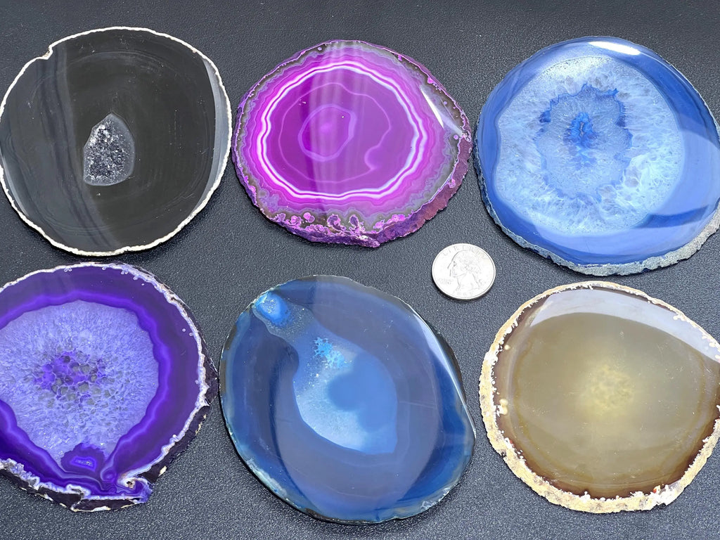 Round Circular Agate Slices (1 Pound)(3.7-4.0 Inches)(Size #3) One LB Wholesale Pink Black Blue Teal Pink Purple Red Mixed Colors Amazing Crystals