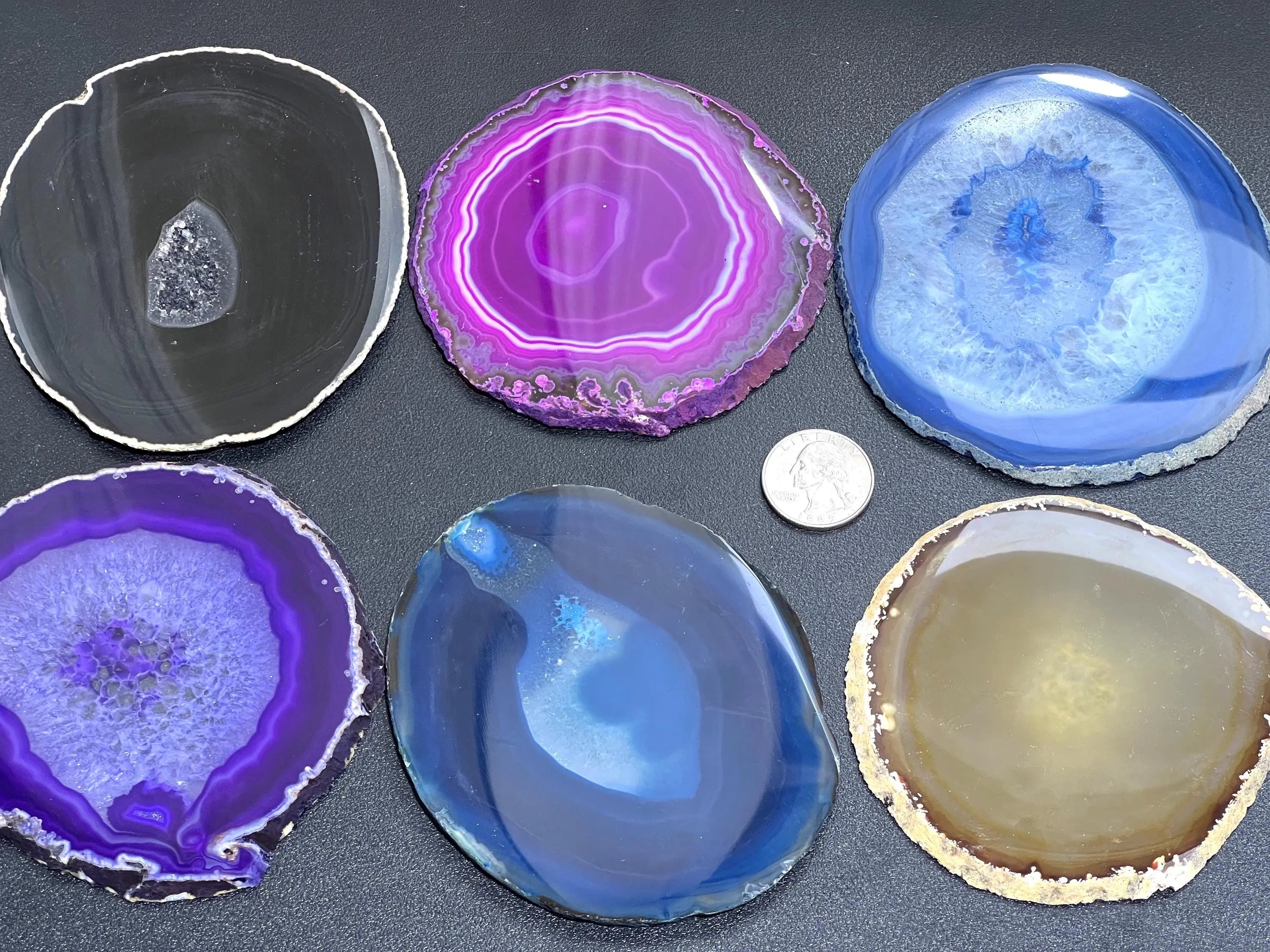 Round Circular Agate Slices (1 Pound)(3.7-4.0 Inches)(Size #3) One LB Wholesale Pink Black Blue Teal Pink Purple Red Mixed Colors Amazing Crystals