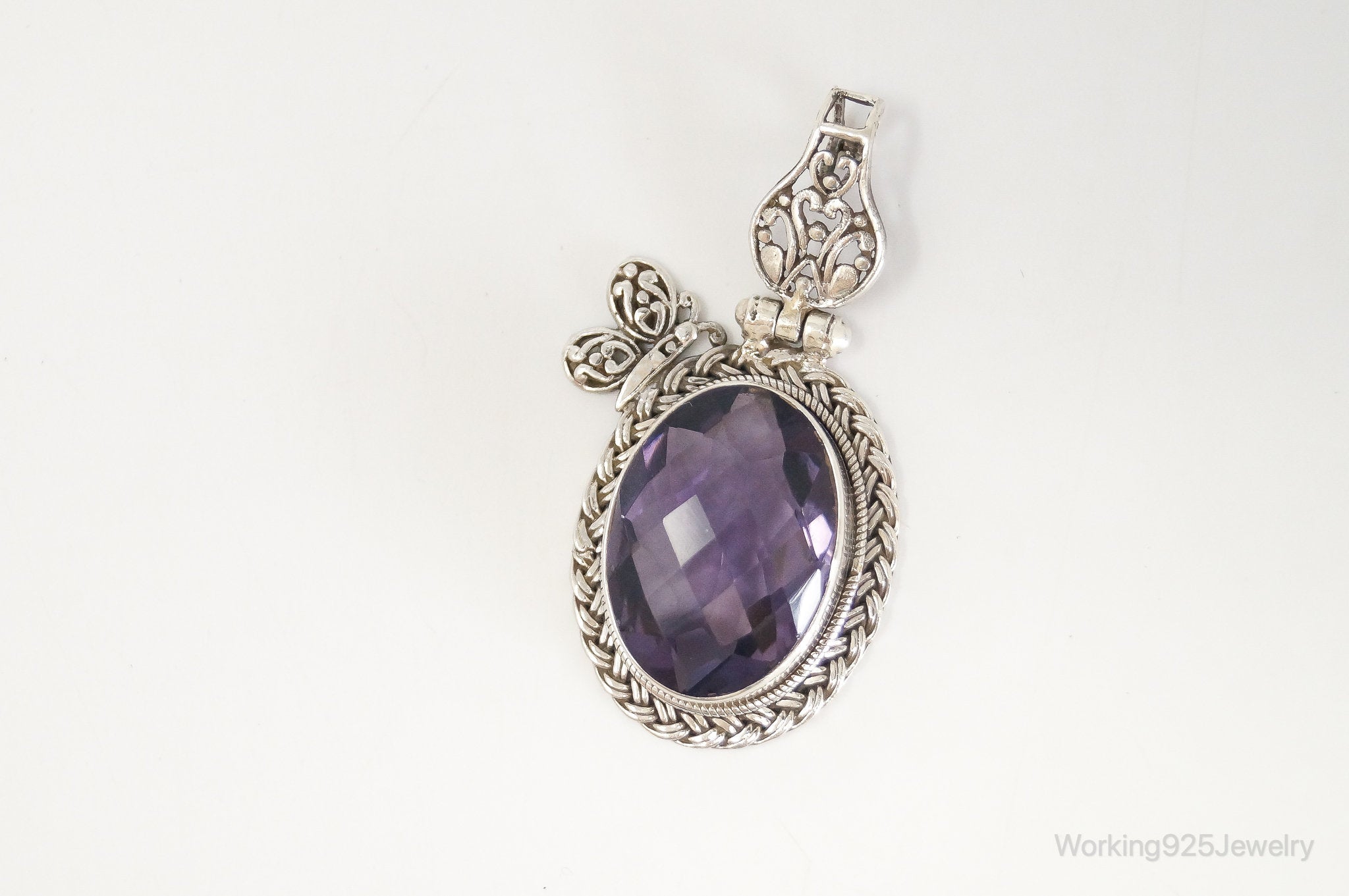Large Amethyst Butterfly Bali Sterling Silver Necklace Pendant | Jewelry > Necklaces > Pendants | Wiccan Center
