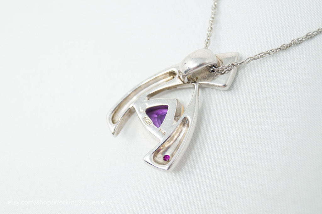 Vintage Designer 14K Gold Amethyst Ruby Art Deco Sterling Silver Necklace | Jewelry > Necklaces > Pendants | Wiccan Center