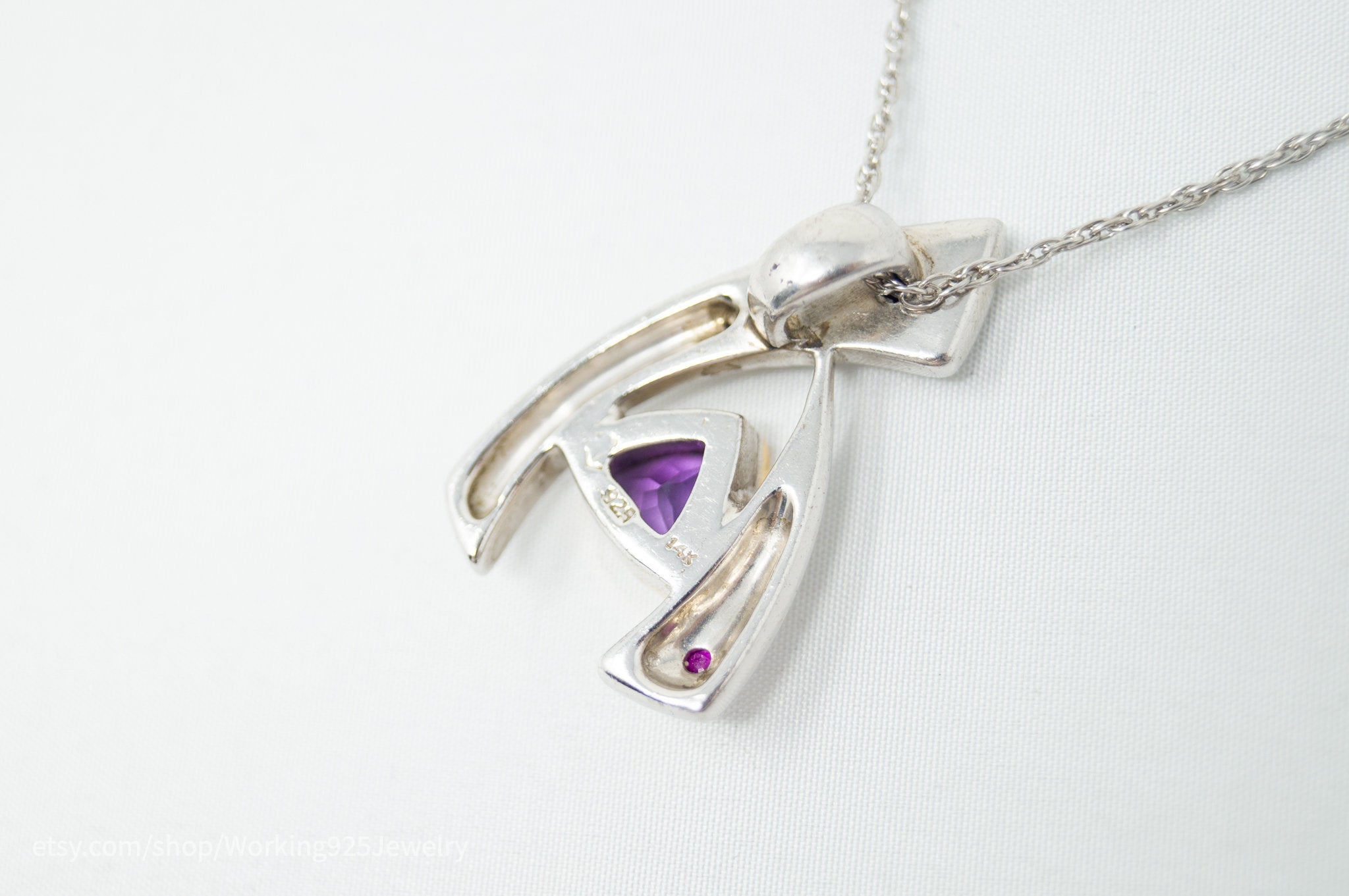 Vintage Designer 14K Gold Amethyst Ruby Art Deco Sterling Silver Necklace | Jewelry > Necklaces > Pendants | Wiccan Center