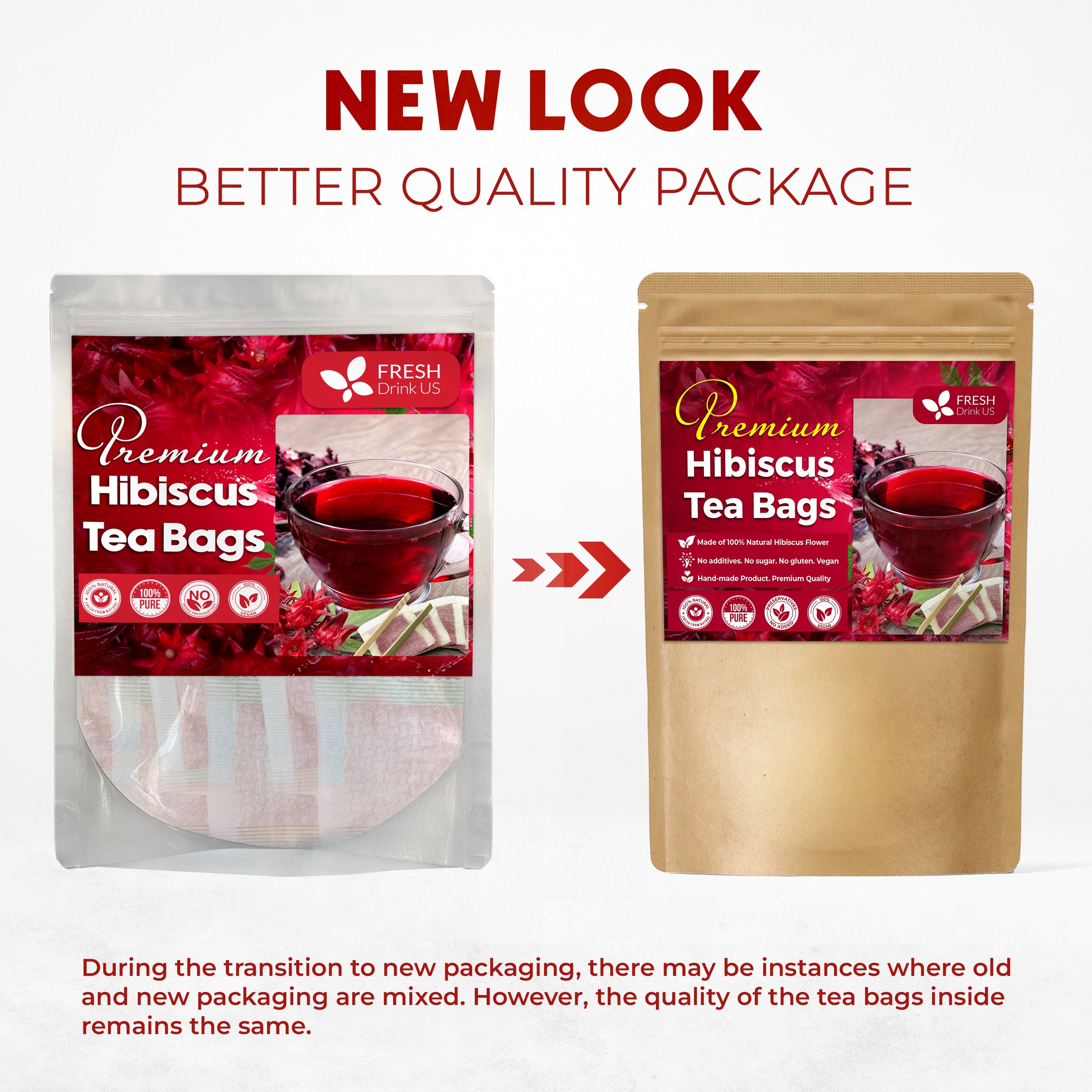 Hibiscus Dried Flowers, Tea Bags, 100% Natural, Pure from Hibiscus Flowers. Loose Flower Hibiscus Herbal Tea. Hibiscus Flower Tea. No Sugar, No Caffeine, No Gluten, Vegan. | Tea | Wiccan Center