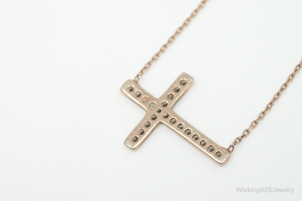 Vintage Cubic Zirconia Rose Gold Vermeil Sterling Silver Cross Necklace | Jewelry > Necklaces > Pendants | Wiccan Center