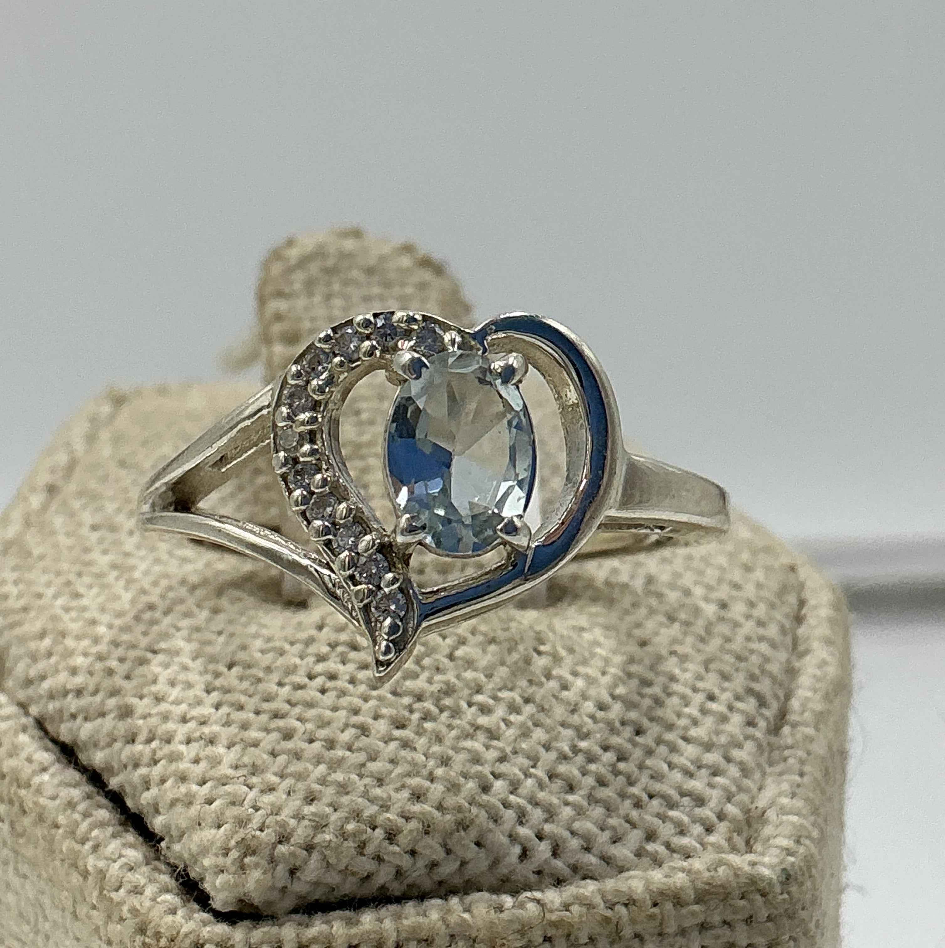 Sterling Silver Heart Aquamarine Ring- Size 9 - Peace, Courage & Clear Communication | Rings | Wiccan Center