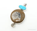 Vintage Large Fossil Shell Turquoise Gray Moonstone Sterling Silver Pendant | Jewelry > Necklaces > Pendants | Wiccan Center