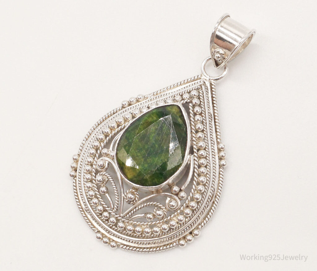 Vintage Large Green Stone Sterling Silver Pendant | Jewelry > Necklaces > Pendants | Wiccan Center