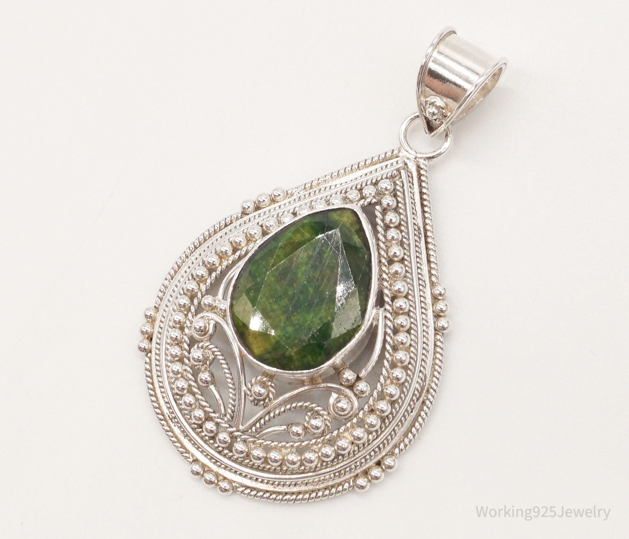Vintage Large Green Stone Sterling Silver Pendant | Jewelry > Necklaces > Pendants | Wiccan Center