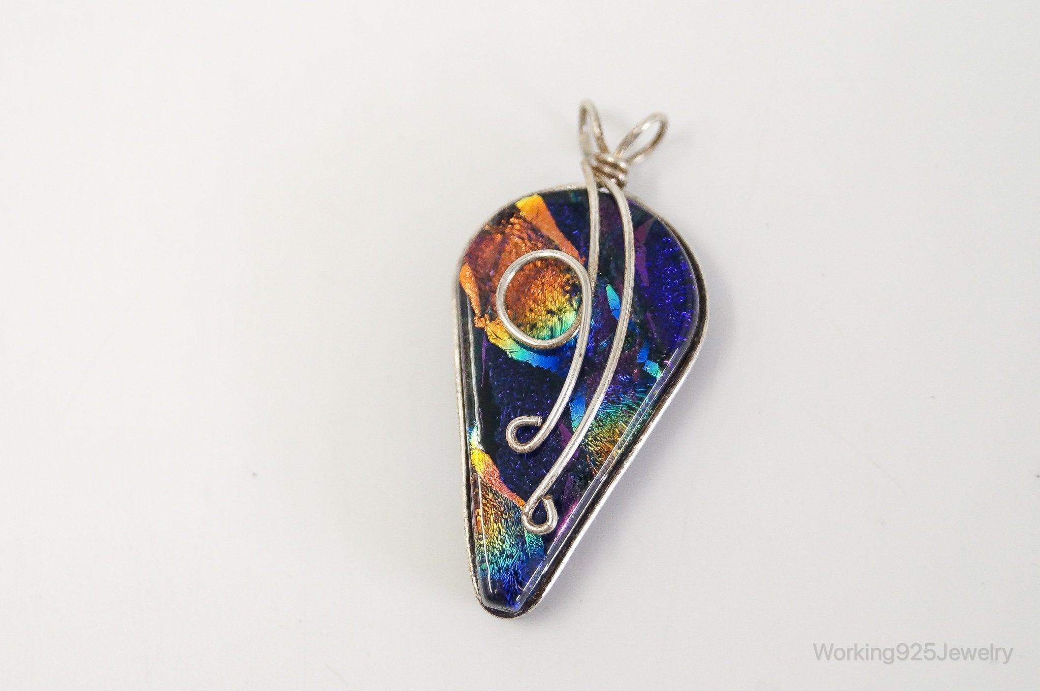 Vintage Large Dichroic Glass Sterling Silver Necklace Pendant | Jewelry > Necklaces > Pendants | Wiccan Center