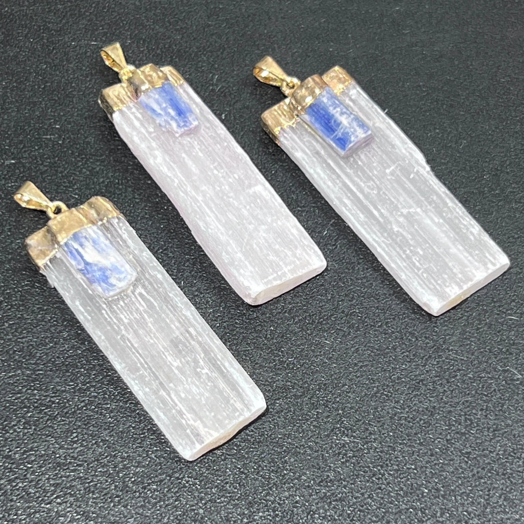 Selenite Kyanite Crystal Pendant (Gold Plated) Gemstone Necklace Jewelry Charm Supply | Craft Supplies & Tools > Beads, Gems & Cabochons > Charms & Pendants > Charms | Wiccan Center