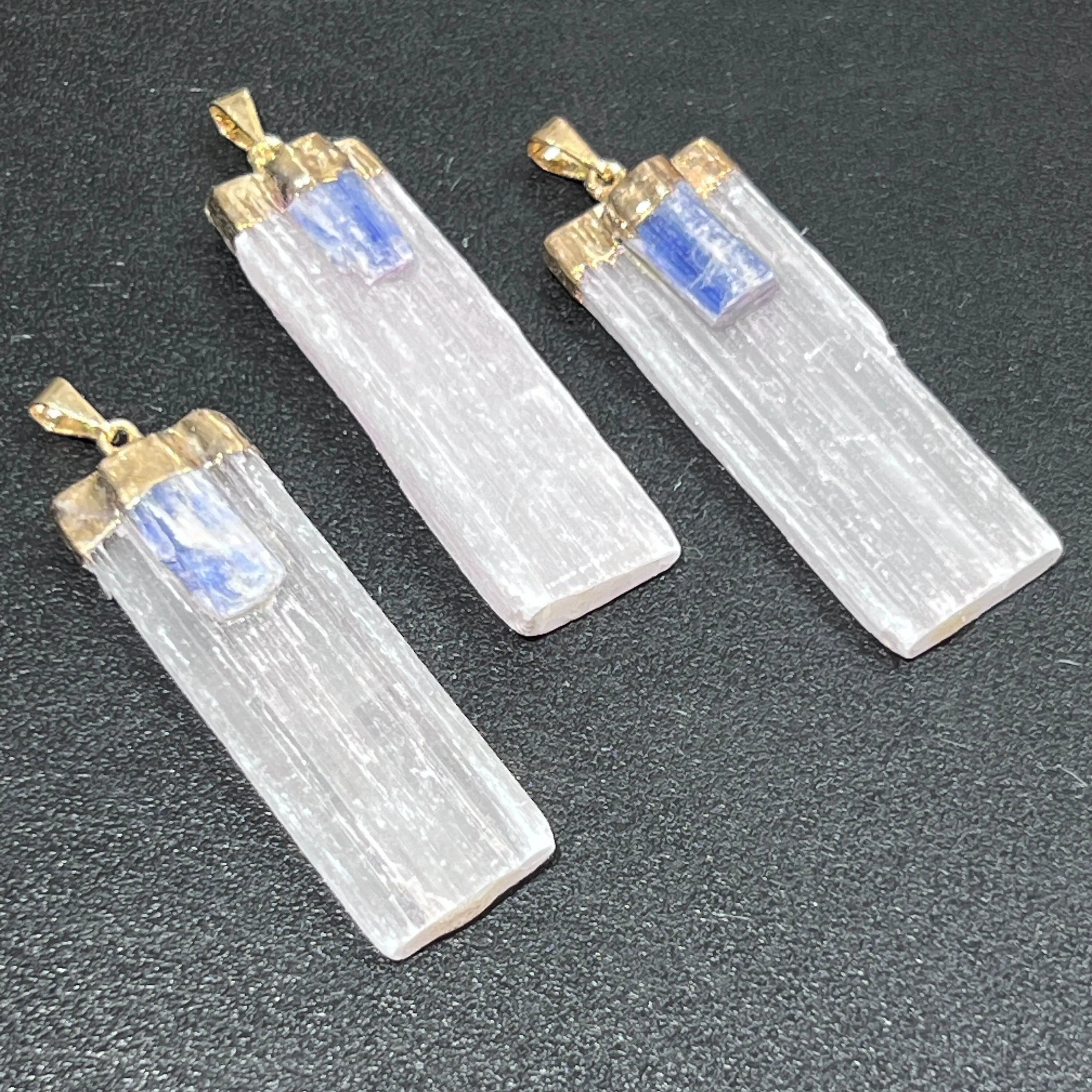 Selenite Kyanite Crystal Pendant (Gold Plated) Gemstone Necklace Jewelry Charm Supply | Craft Supplies & Tools > Beads, Gems & Cabochons > Charms & Pendants > Charms | Wiccan Center