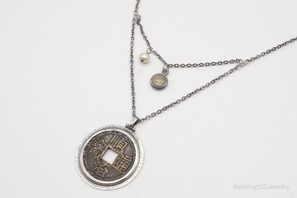 Designer Silpada Brass Chinese Coin Replica Sterling Silver Retired Necklace | Jewelry > Necklaces > Pendants | Wiccan Center