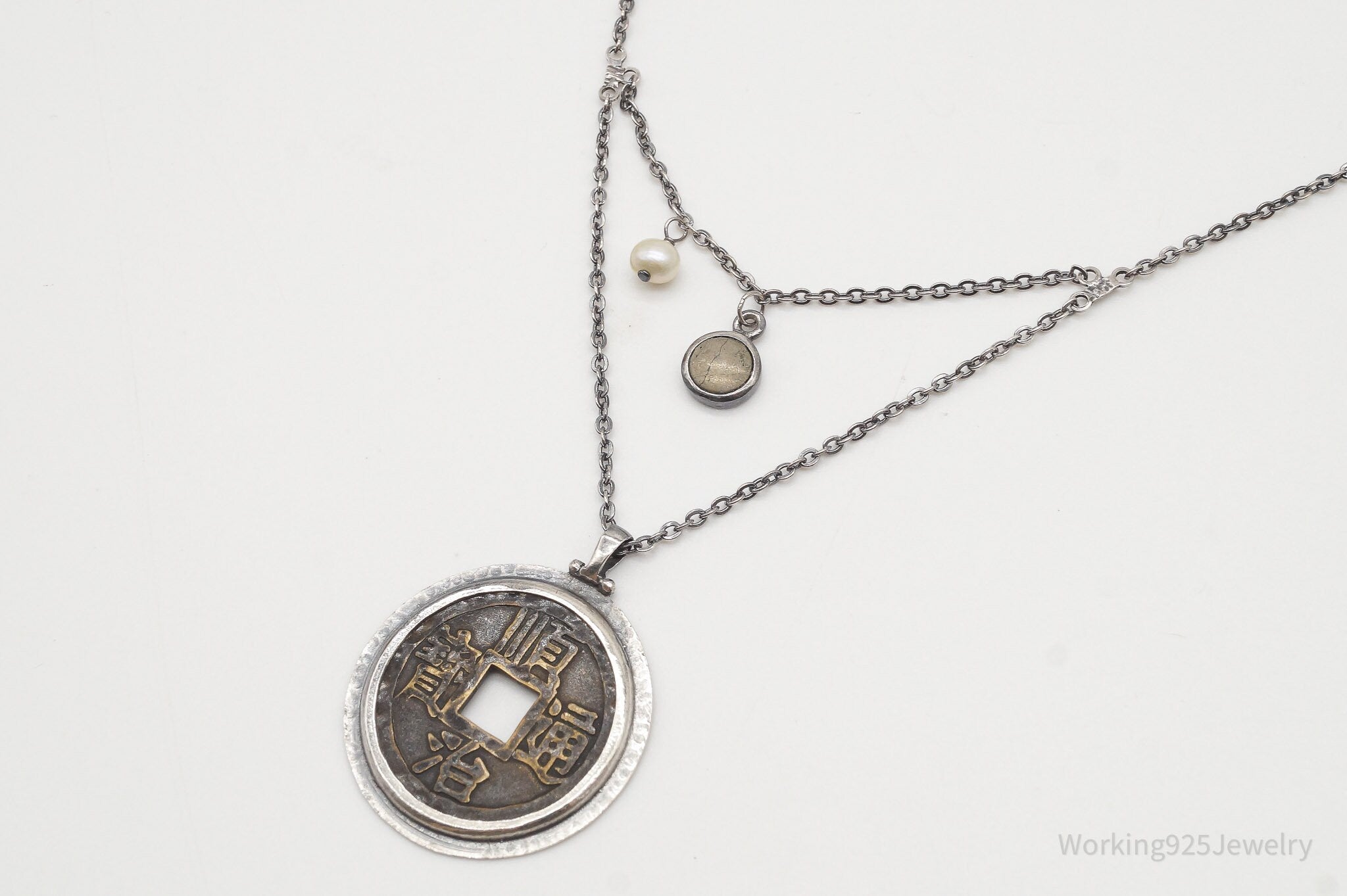 Designer Silpada Brass Chinese Coin Replica Sterling Silver Retired Necklace | Jewelry > Necklaces > Pendants | Wiccan Center