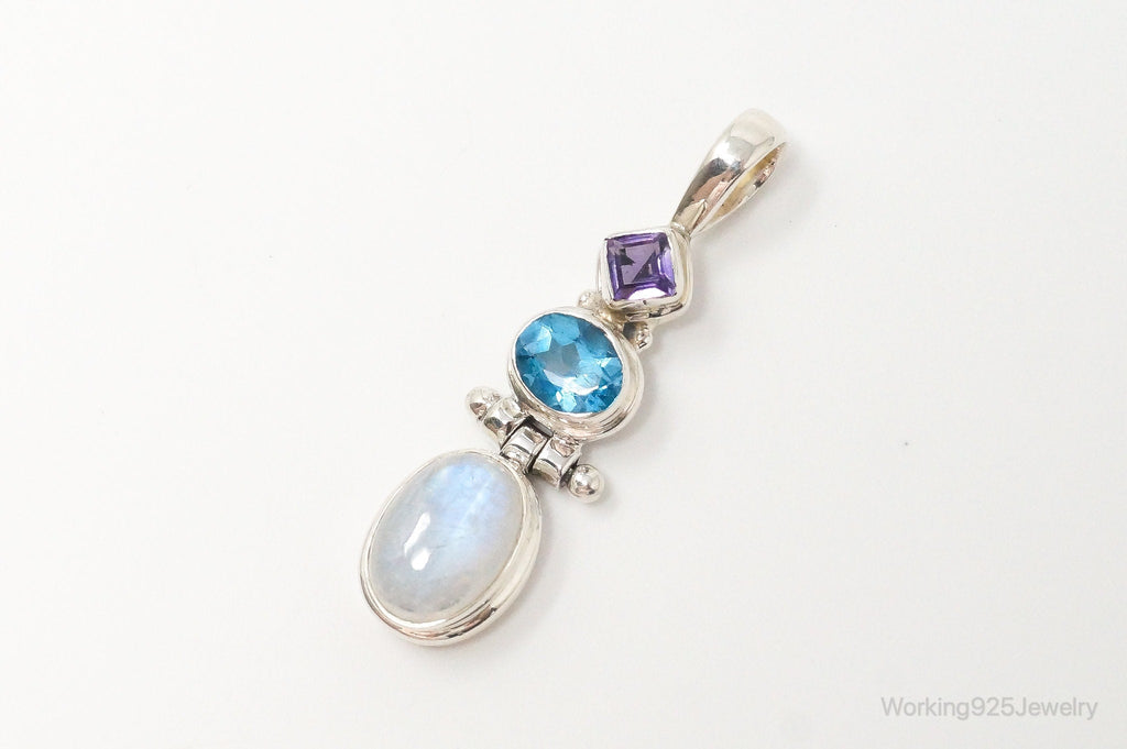 Large Vintage Blue Topaz Amethyst Moonstone Sterling Silver Pendant | Jewelry > Necklaces > Pendants | Wiccan Center