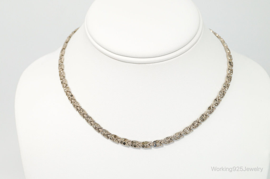 Antique Tulip Flowers Rhinestone Sterling Silver Bib Necklace | Jewelry > Necklaces > Pendants | Wiccan Center