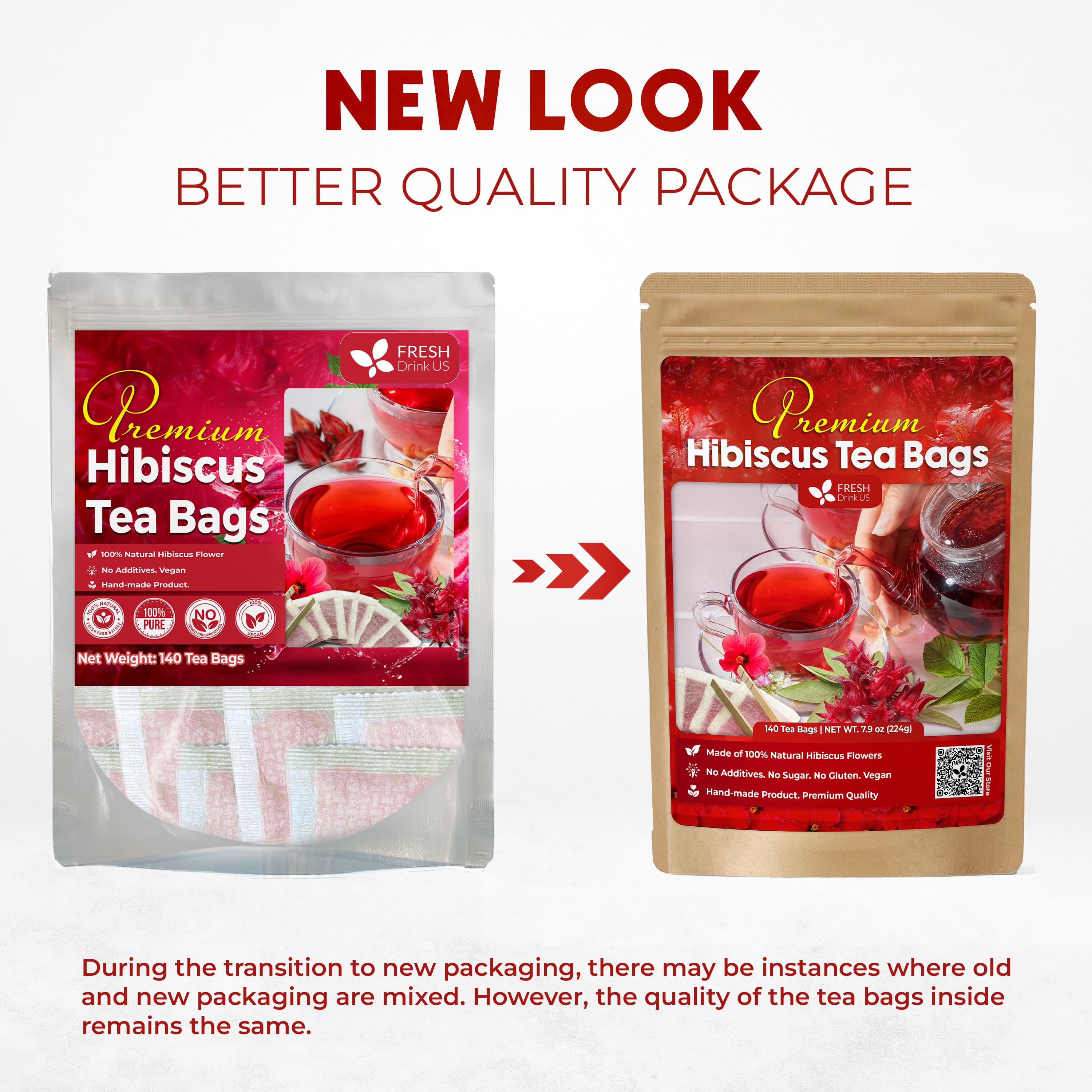 Hibiscus Dried Flowers, Tea Bags, 100% Natural, Pure from Hibiscus Flowers. Loose Flower Hibiscus Herbal Tea. Hibiscus Flower Tea. No Sugar, No Caffeine, No Gluten, Vegan. | Tea | Wiccan Center