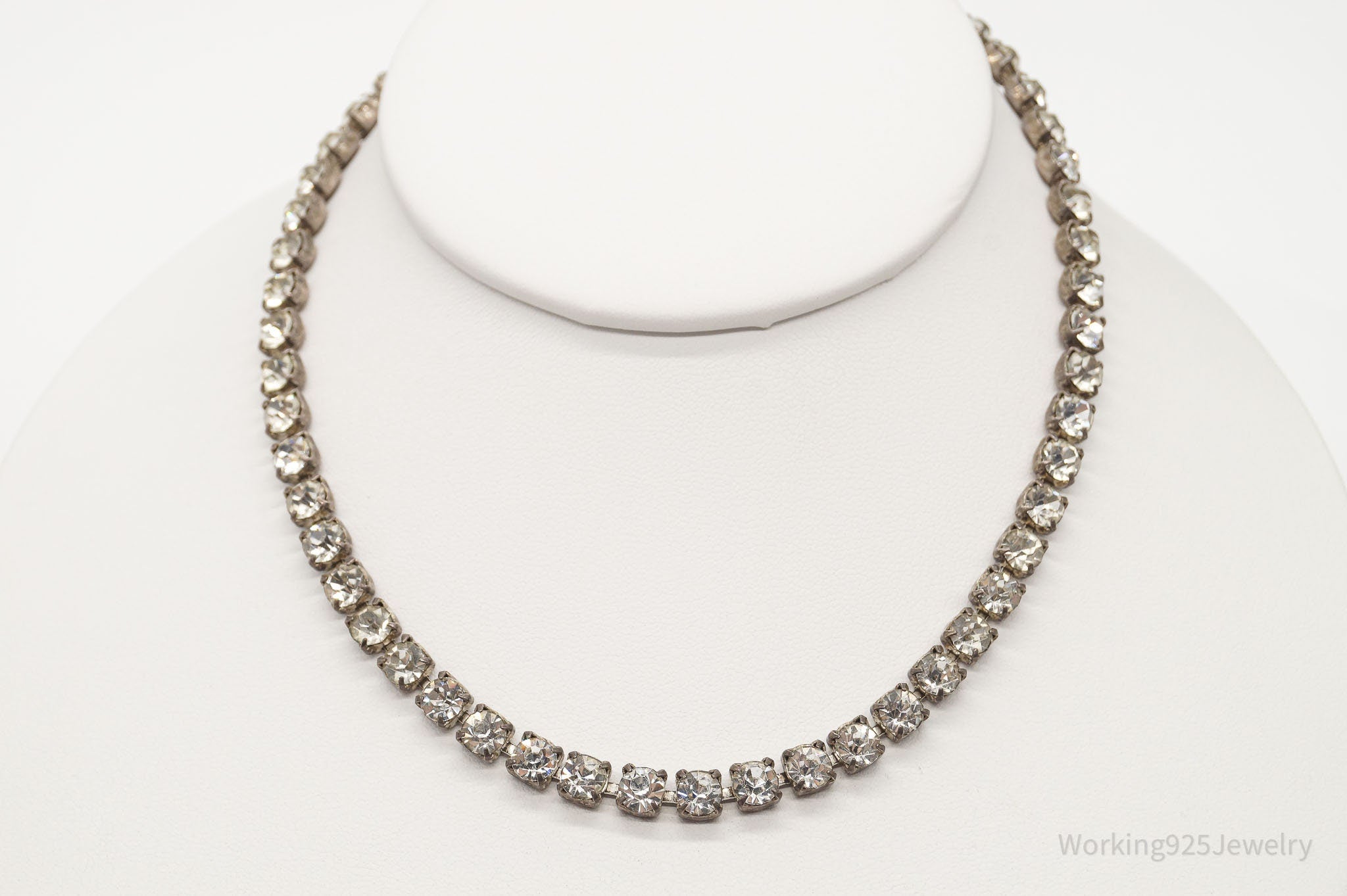 Antique Rhinestone Sterling Silver Necklace 14" | Jewelry > Necklaces > Pendants | Wiccan Center
