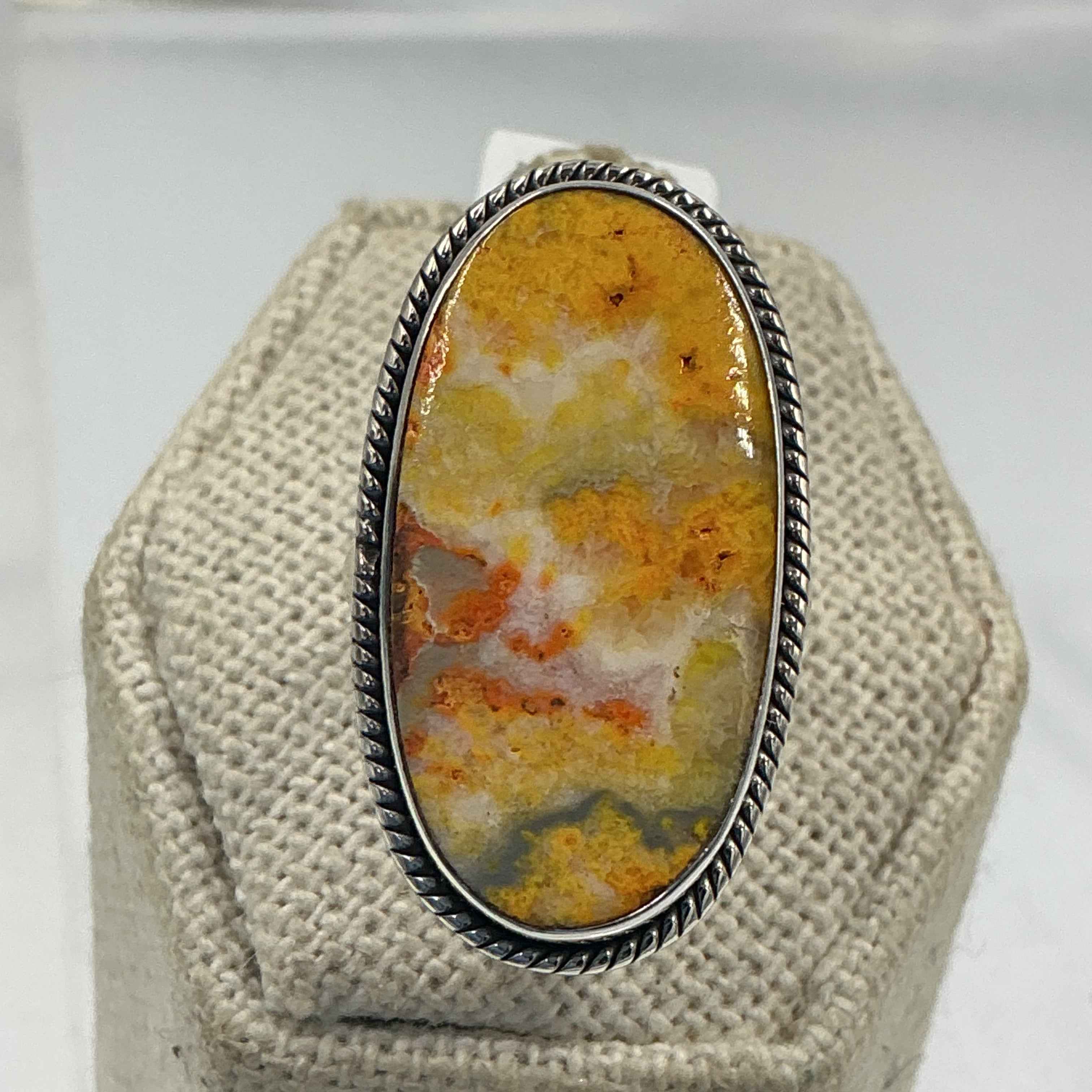 Sterling Silver Bezeled Oval Bumblebee Jasper Ring - Size 6 - Joy, Strength, & Personal Power | Rings | Wiccan Center