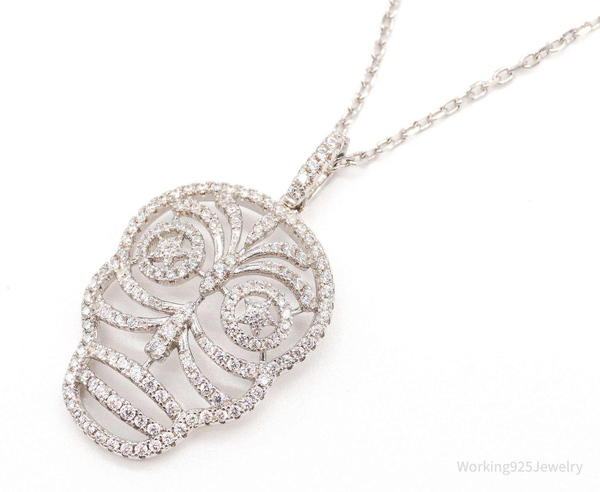 Vintage Cubic Zirconia Skull Sterling Silver Necklace | Jewelry > Necklaces > Pendants | Wiccan Center
