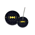 Round Wooden Incense Burner (4 in.) - Triple Moon | Cleansing | Wiccan Center