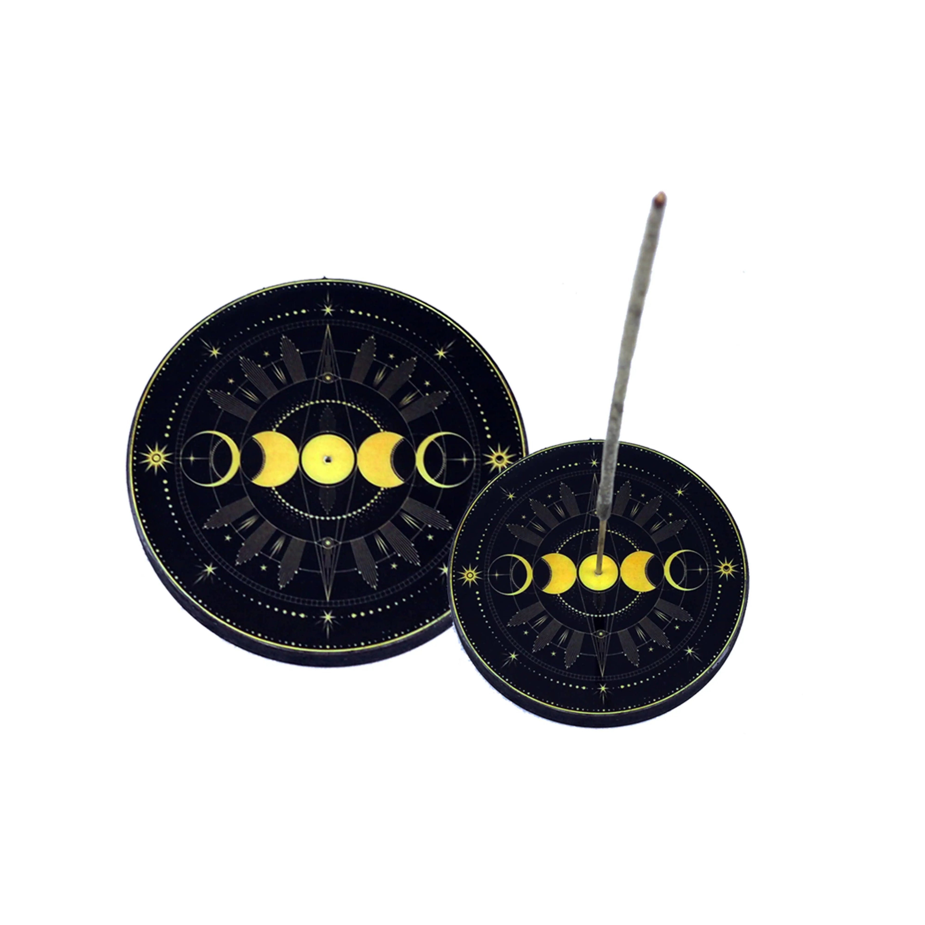 Round Wooden Incense Burner (4 in.) - Triple Moon | Cleansing | Wiccan Center