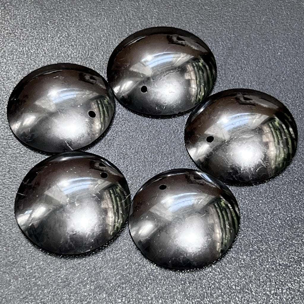 Black Shungite Circle Puffy Dome Drilled Beads Pendant Gemstone Jewelry Necklace Supply | Craft Supplies & Tools > Beads, Gems & Cabochons > Charms & Pendants > Pendants | Wiccan Center