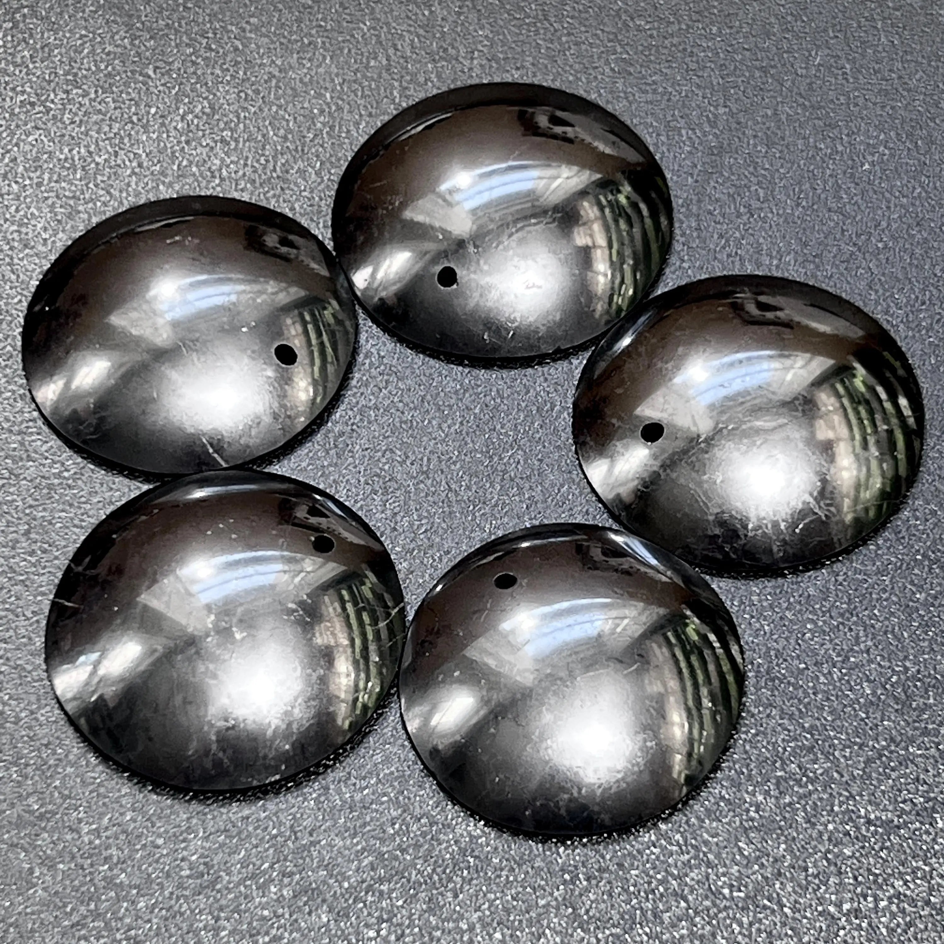 Black Shungite Circle Puffy Dome Drilled Beads Pendant Gemstone Jewelry Necklace Supply | Craft Supplies & Tools > Beads, Gems & Cabochons > Charms & Pendants > Pendants | Wiccan Center